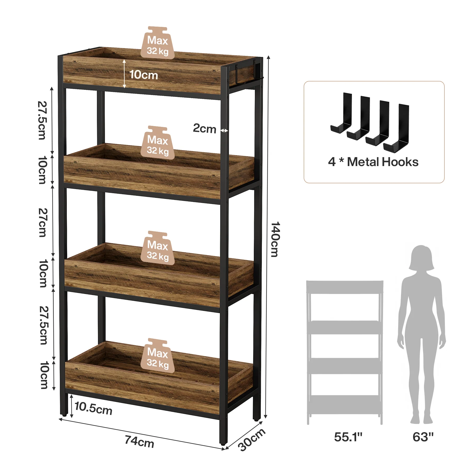 Tribesigns 55.1-Inch 4-Tier Bookshelf with Metal Frame, Free-Standing Bookcase for Living Room and Office - Image 2