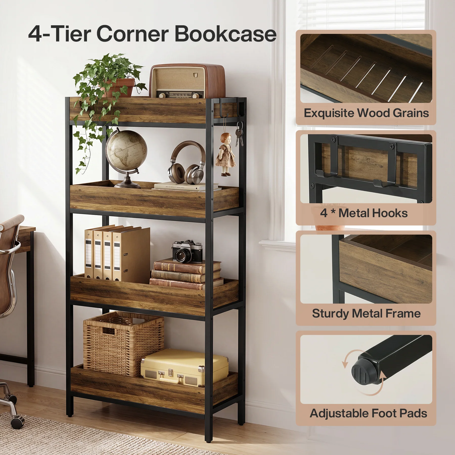 Tribesigns 55.1-Inch 4-Tier Bookshelf with Metal Frame, Free-Standing Bookcase for Living Room and Office - Image 4
