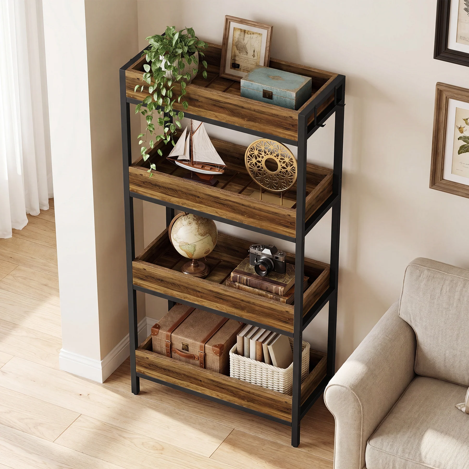 Tribesigns 55.1-Inch 4-Tier Bookshelf with Metal Frame, Free-Standing Bookcase for Living Room and Office - Image 5