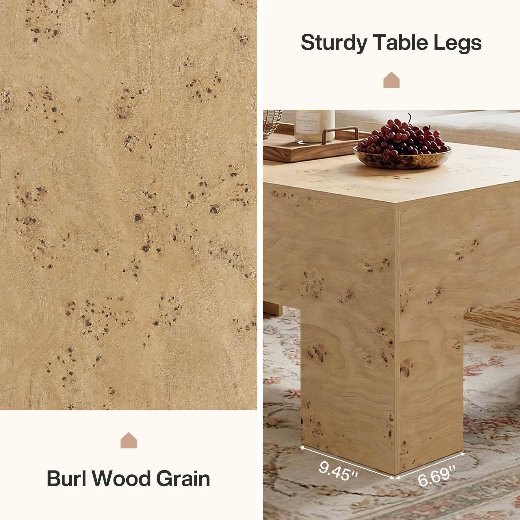 Tribesigns 55.12" Wood Coffee Table, Burl Veneer Center Table for Living Room - Image 10