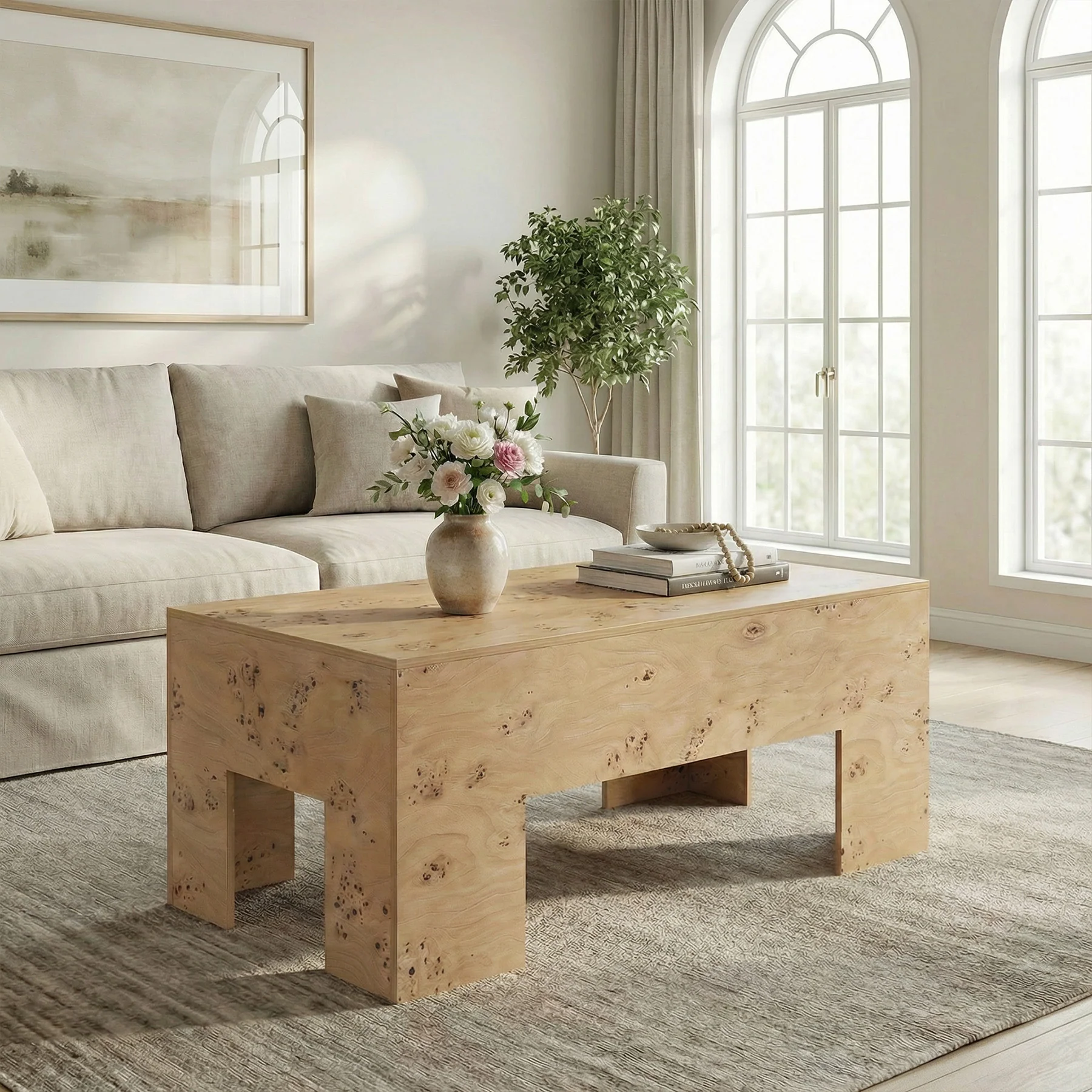 Tribesigns 55.12" Wood Coffee Table, Burl Veneer Center Table for Living Room - Image 7