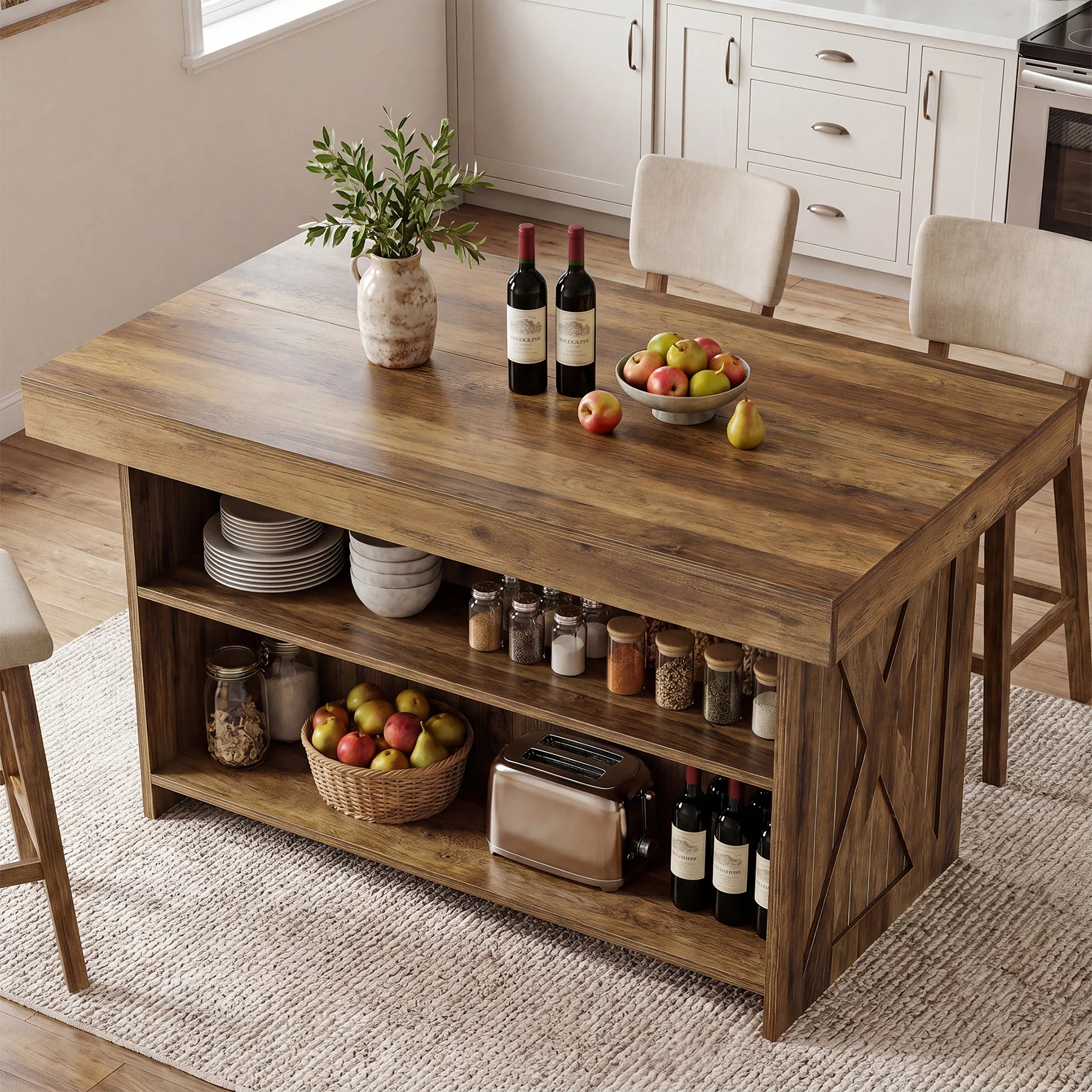 55.12" Bar Table, 3-Tier Home Bar Unit with Storage Shelves for Kitchen - Image 5