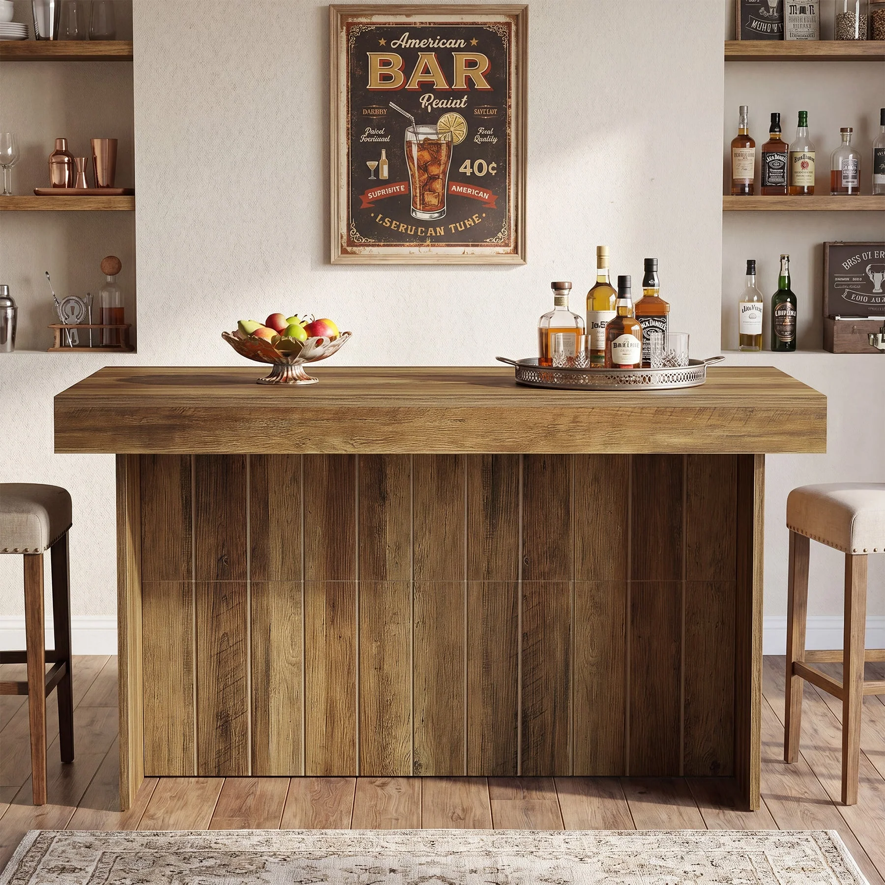 55.12" Bar Table, 3-Tier Home Bar Unit with Storage Shelves for Kitchen - Image 7