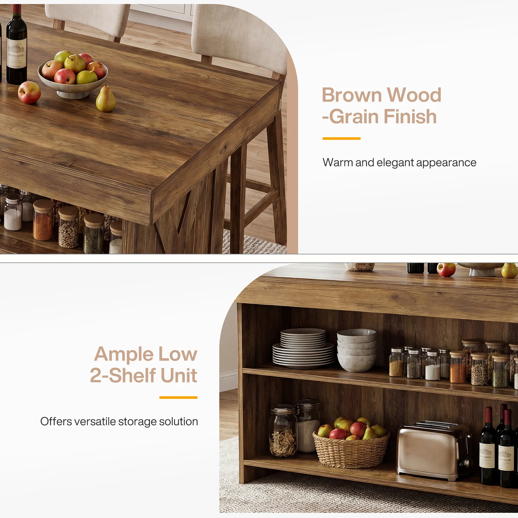 55.12" Bar Table, 3-Tier Home Bar Unit with Storage Shelves for Kitchen - Image 8