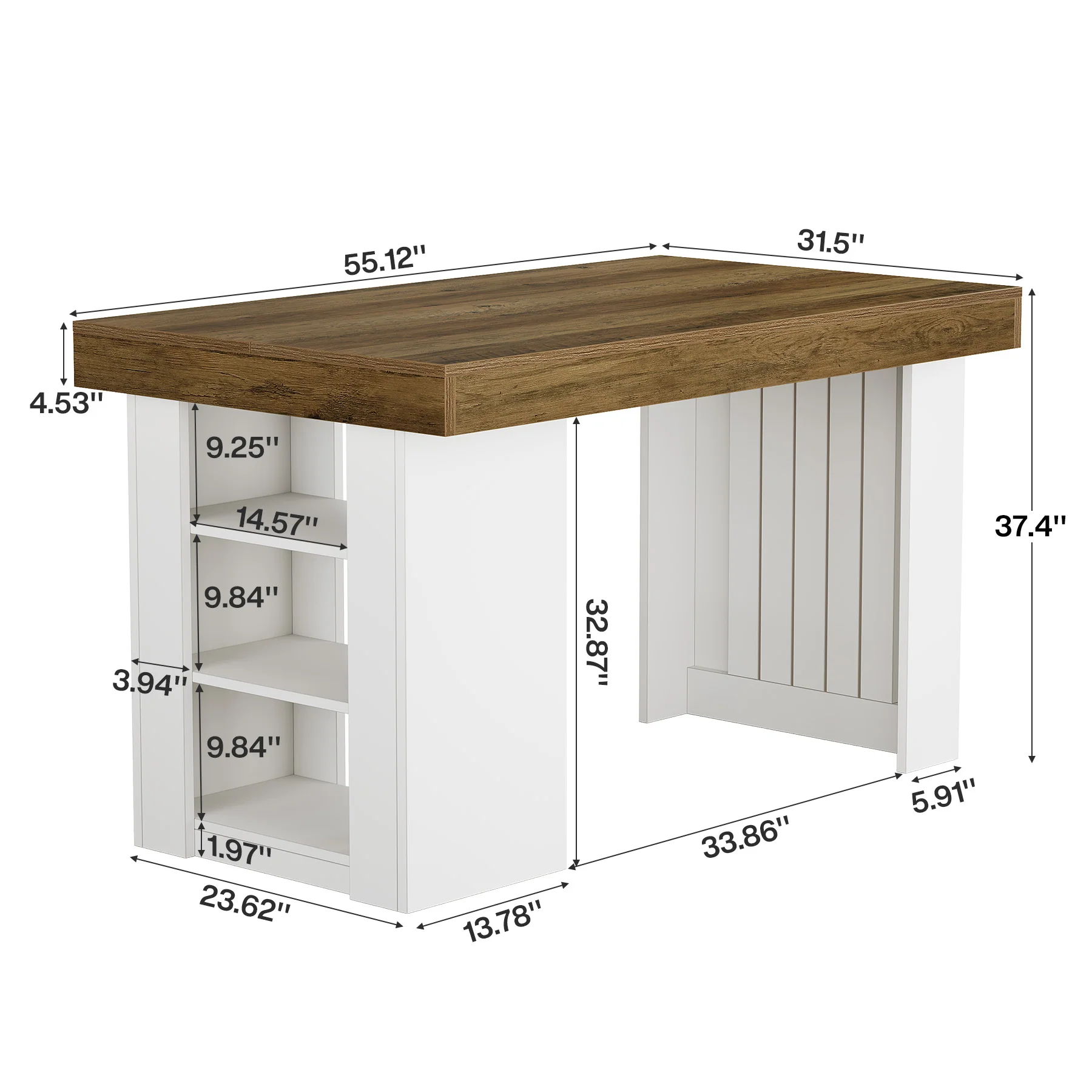 55" Bar Table, Farmhouse Counter Height Table with 3-Tier Storage Shelves - Image 2