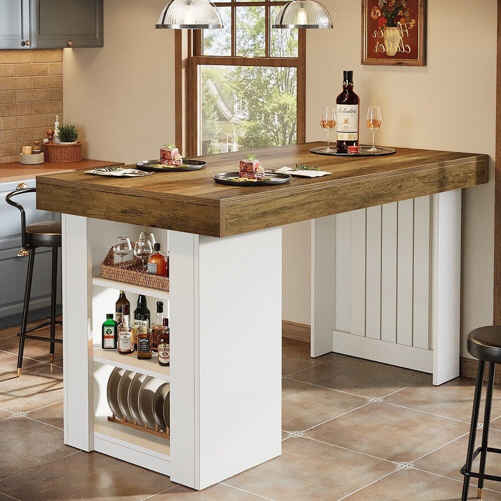 55" Bar Table, Farmhouse Counter Height Table with 3-Tier Storage Shelves - Image 3