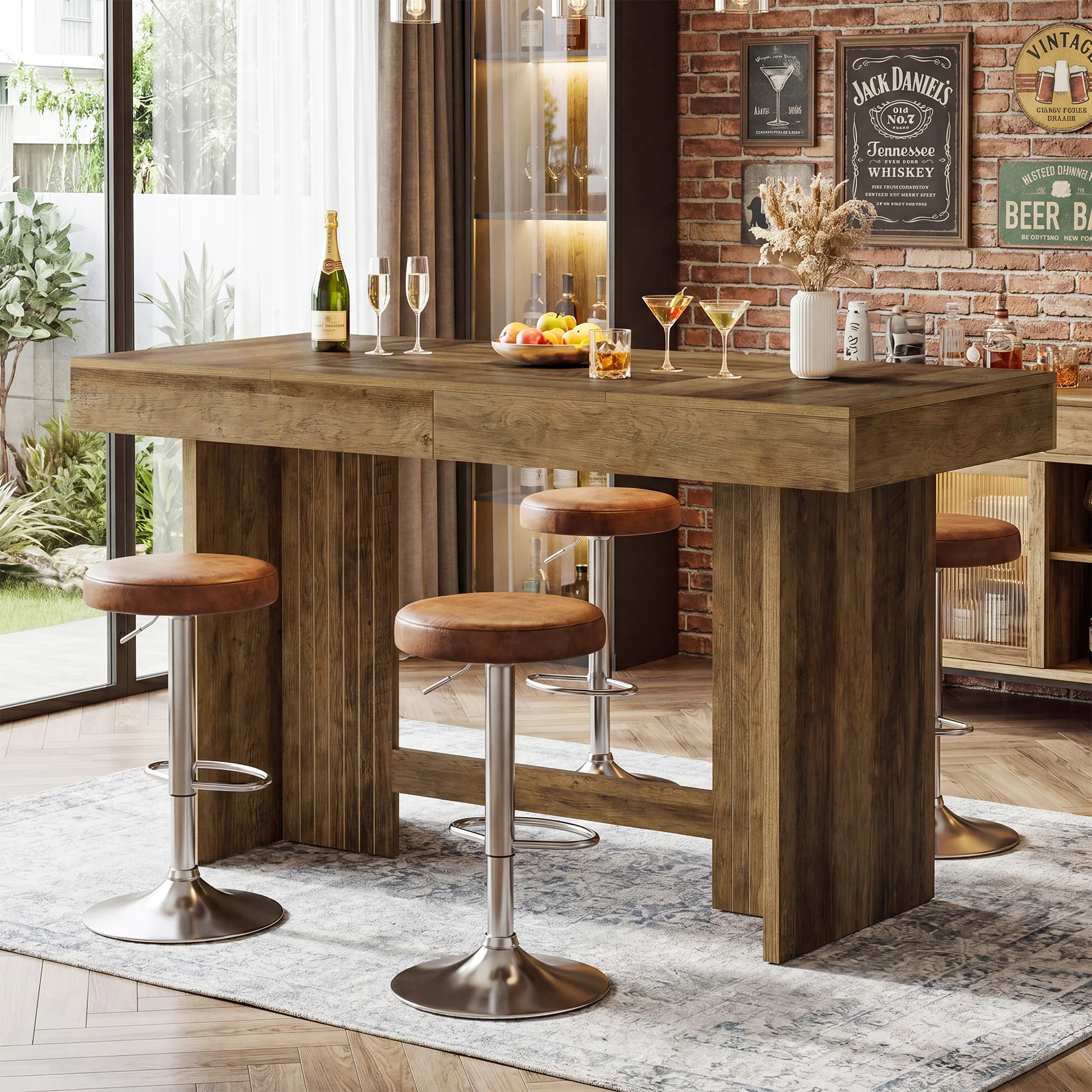 55" Bar Table, Farmhouse High-Top Pub Table with Large Worktop for Bistro - Image 3