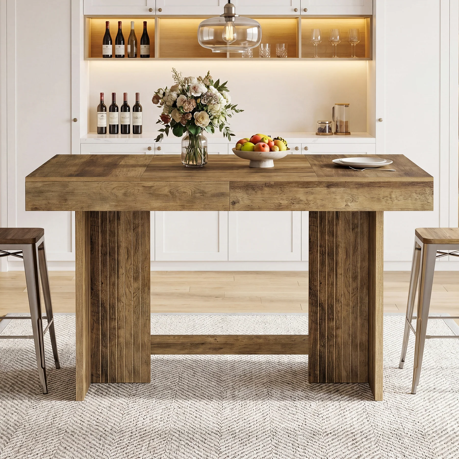55" Bar Table, Farmhouse High-Top Pub Table with Large Worktop for Bistro - Image 5