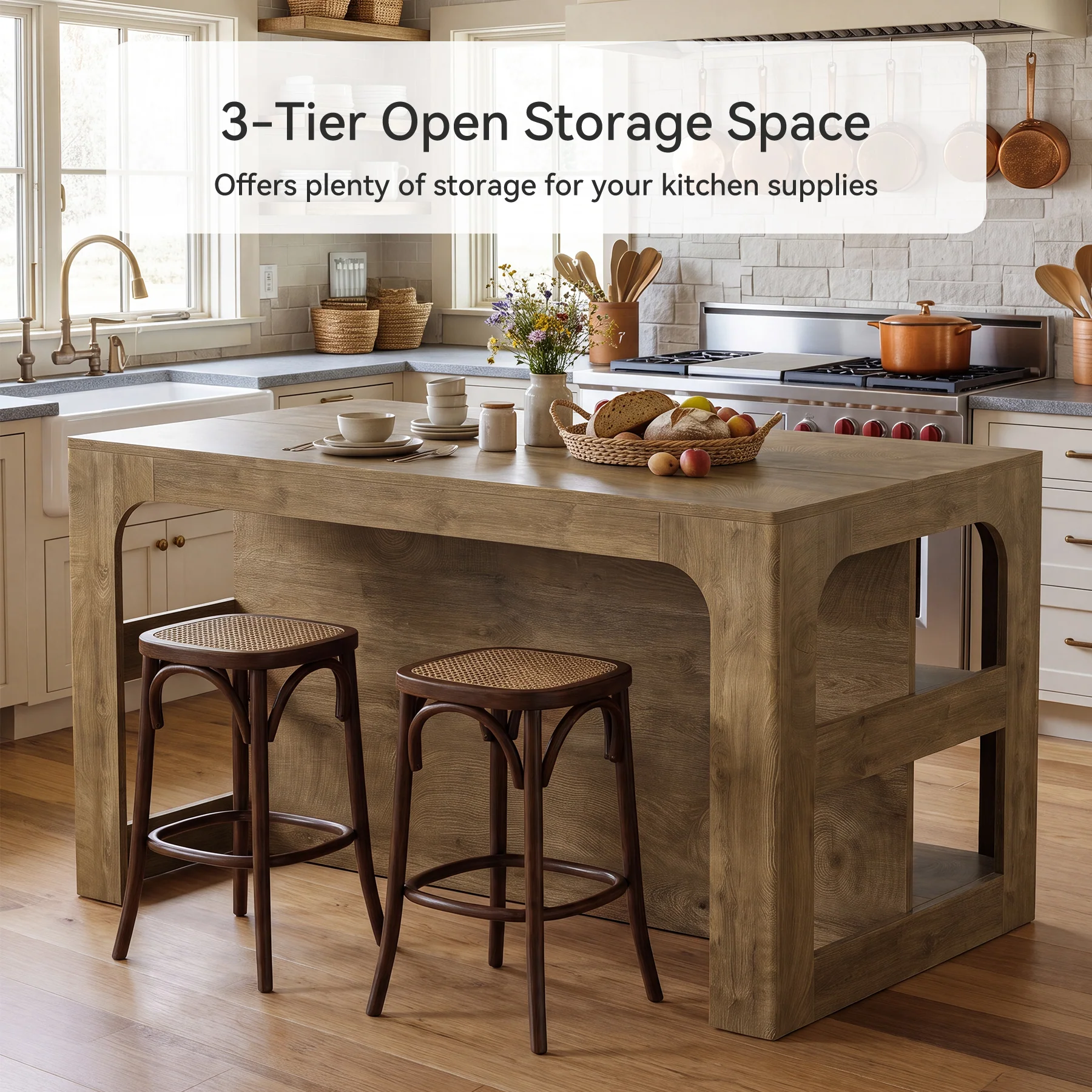 55"  Bar Table Home Bar Unit, 3-Tier Counter Height Pub Table with Storage for Kitchen - Image 6