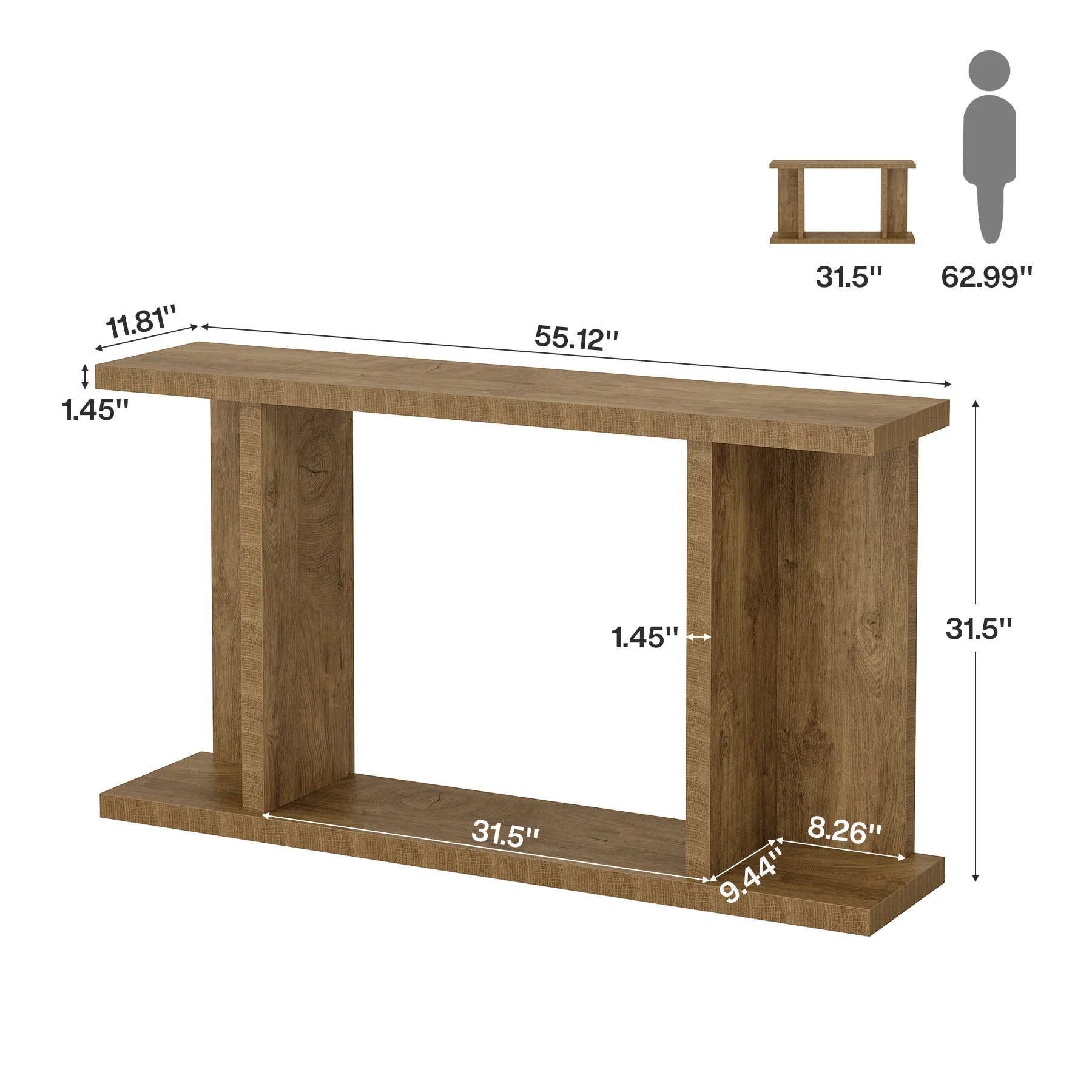 55" Console Table, 2-Tier Farmhouse Entryway Sofa Table Behind Couch - Image 2