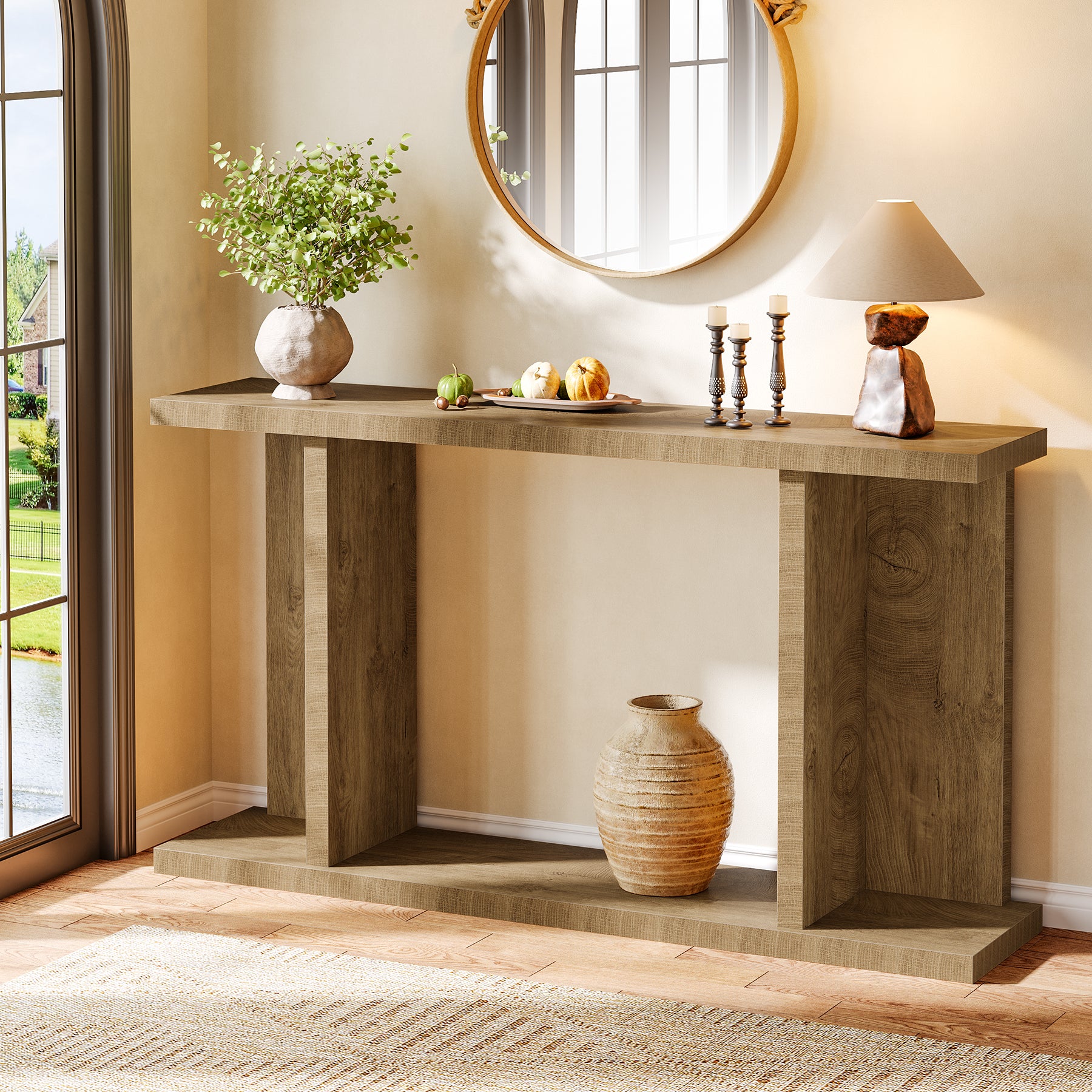 55" Console Table, 2-Tier Farmhouse Entryway Sofa Table Behind Couch - Image 3