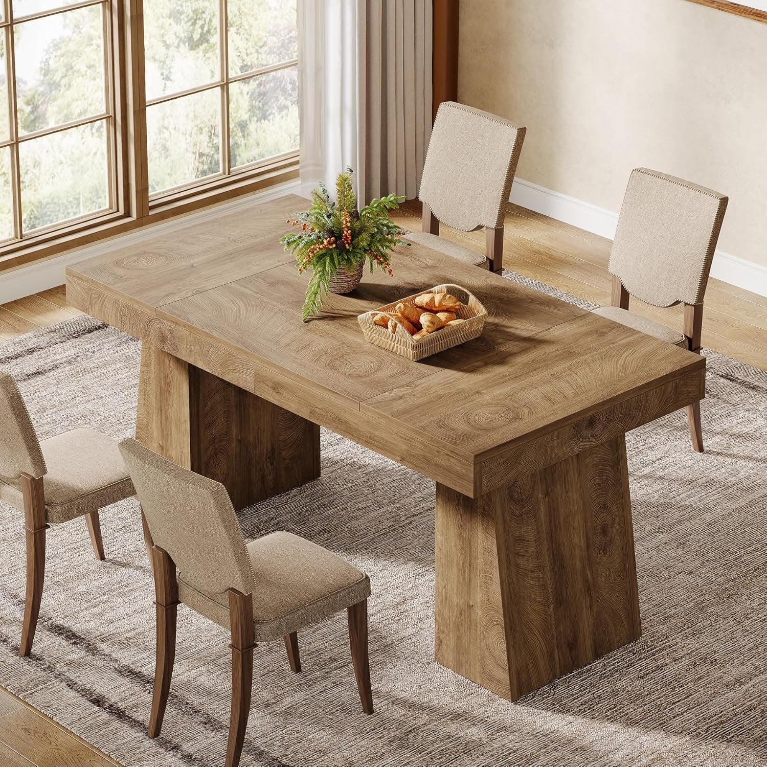 55" Dining Table for 4-6, Rectangular Kitchen Dinner Tables with Sturdy Legs