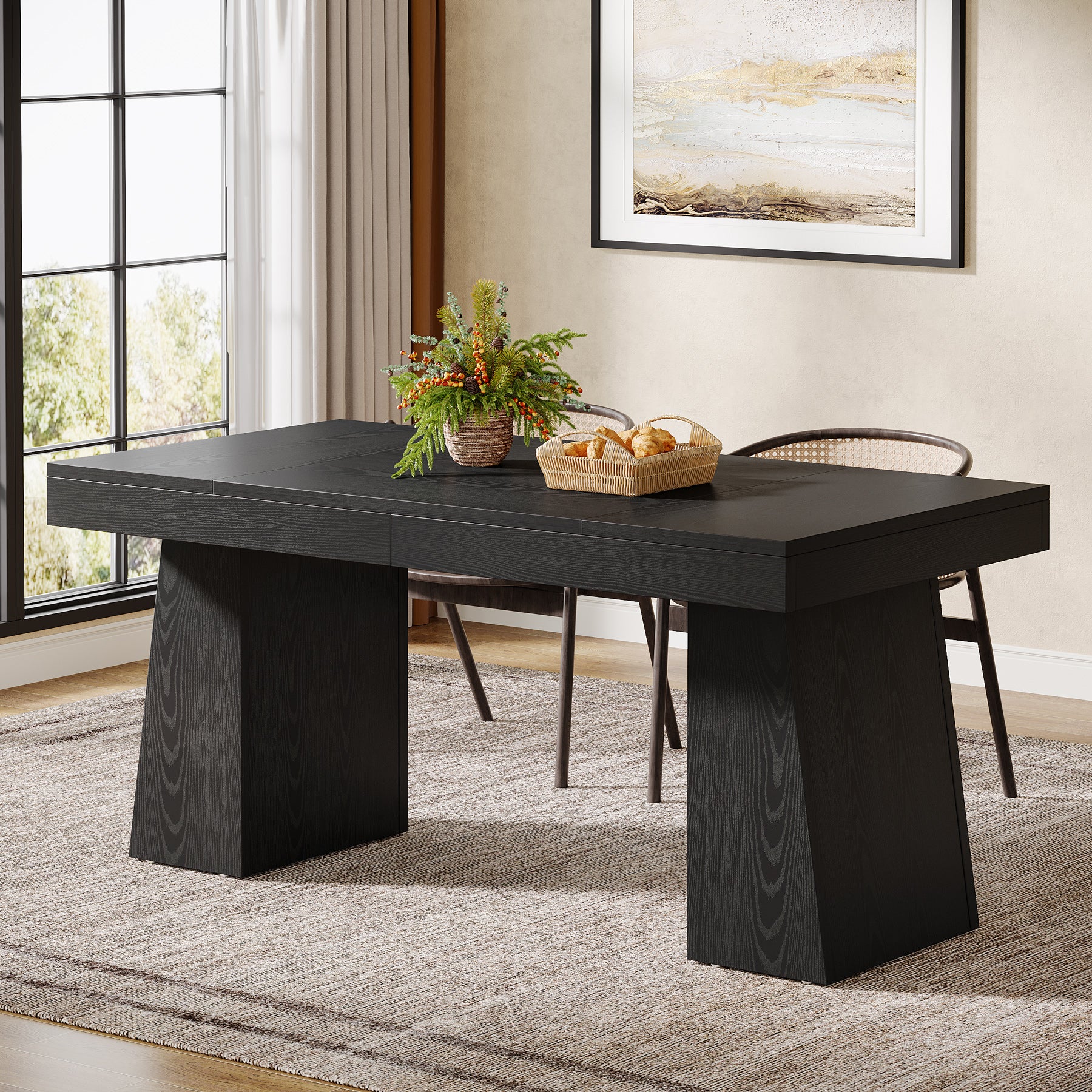 55" Dining Table for 4-6, Rectangular Kitchen Dinner Tables with Sturdy Legs - Image 11