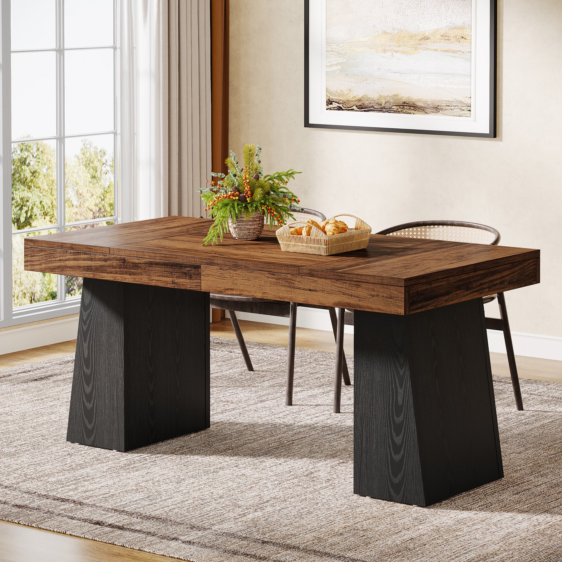 55" Dining Table for 4-6, Rectangular Kitchen Dinner Tables with Sturdy Legs - Image 15