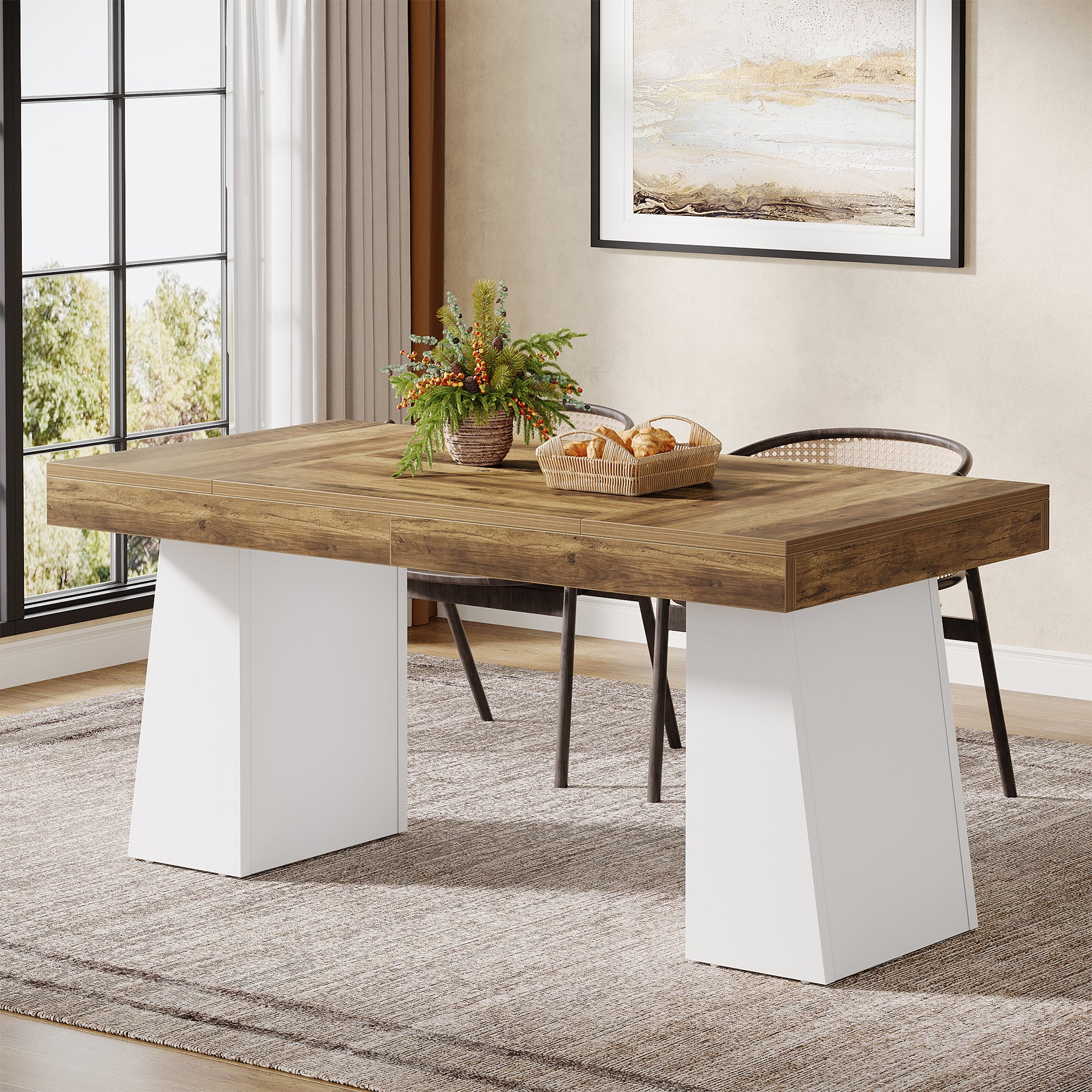 55" Dining Table for 4-6, Rectangular Kitchen Dinner Tables with Sturdy Legs - Image 18