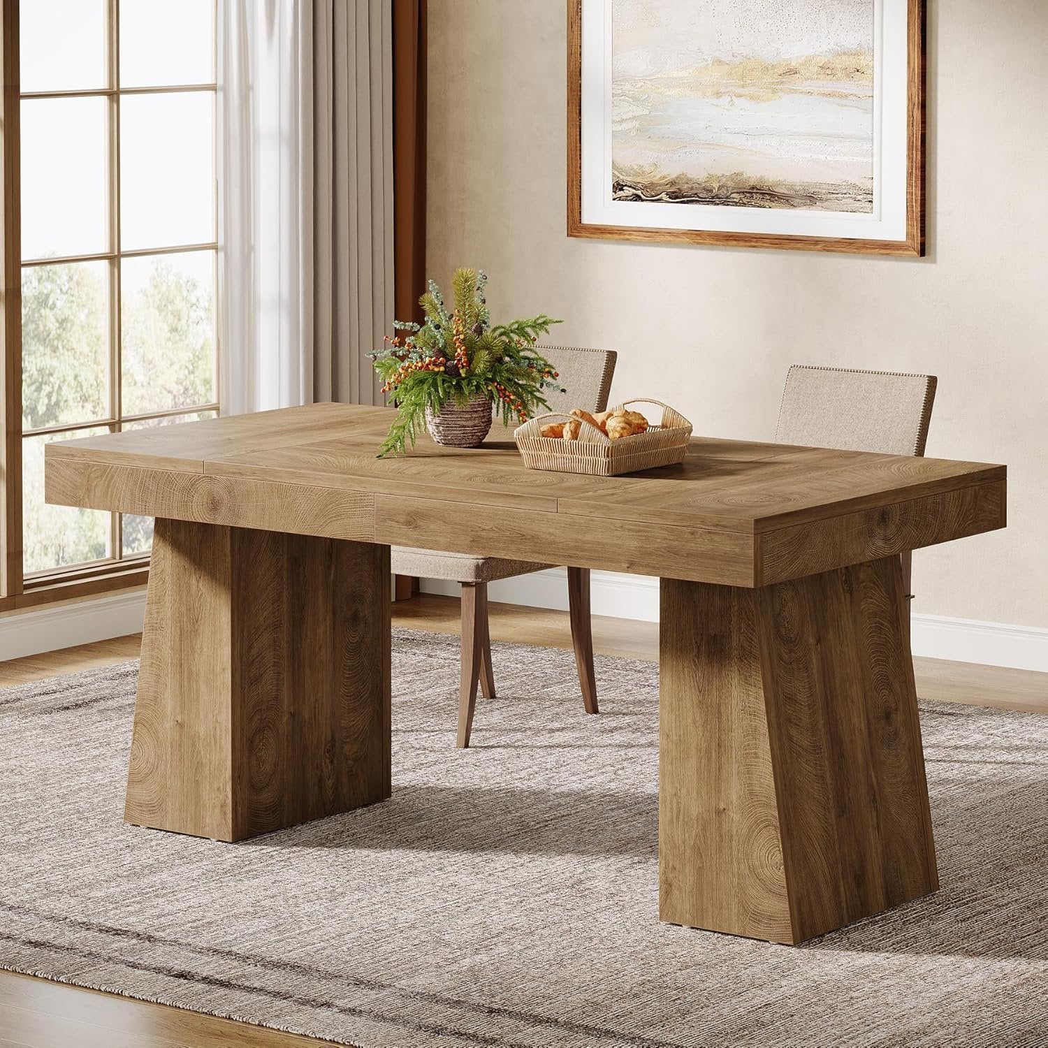 55" Dining Table for 4-6, Rectangular Kitchen Dinner Tables with Sturdy Legs - Image 3