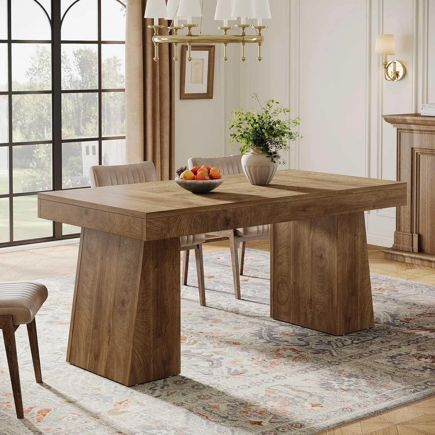 55" Dining Table for 4-6, Rectangular Kitchen Dinner Tables with Sturdy Legs - Image 4