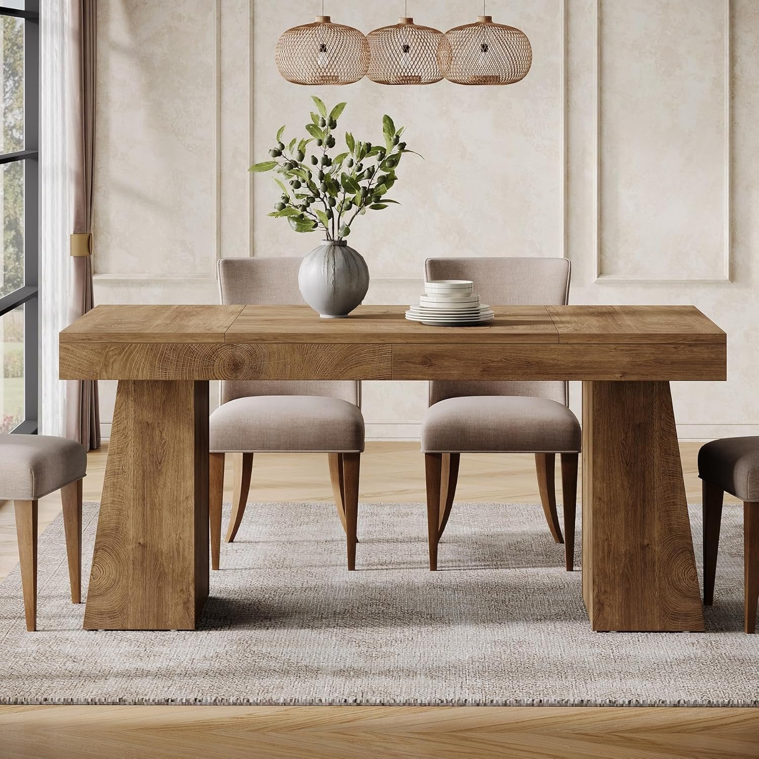 55" Dining Table for 4-6, Rectangular Kitchen Dinner Tables with Sturdy Legs - Image 5