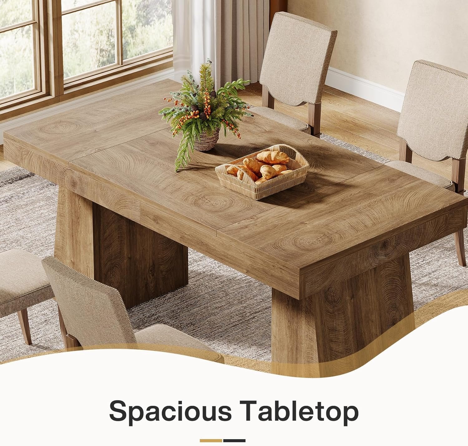 55" Dining Table for 4-6, Rectangular Kitchen Dinner Tables with Sturdy Legs - Image 8