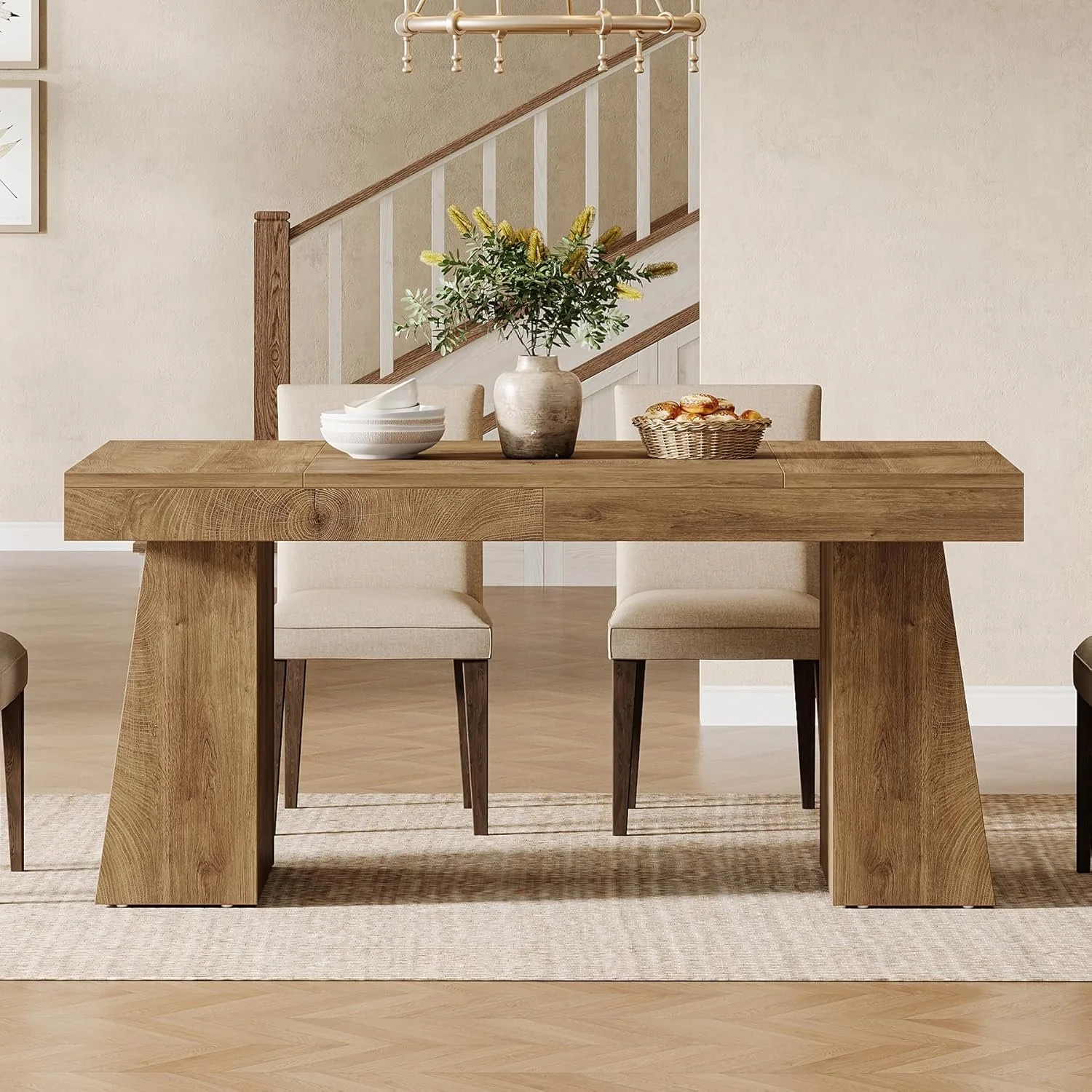 55" Dining Table for 4-6, Rectangular Kitchen Dinner Tables with Sturdy Legs - Image 9