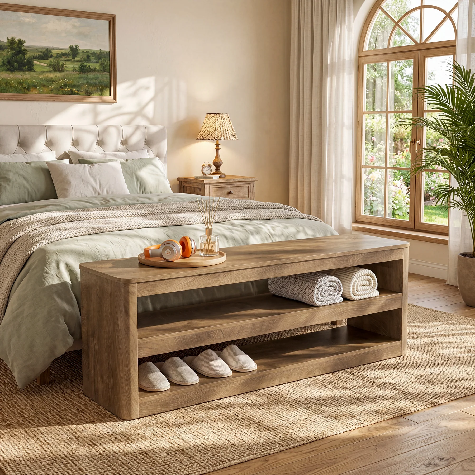 55" Entryway Bench, 3-Tier Shoe Bench End of Bed Seat for Hallway, Bedroom - Image 5