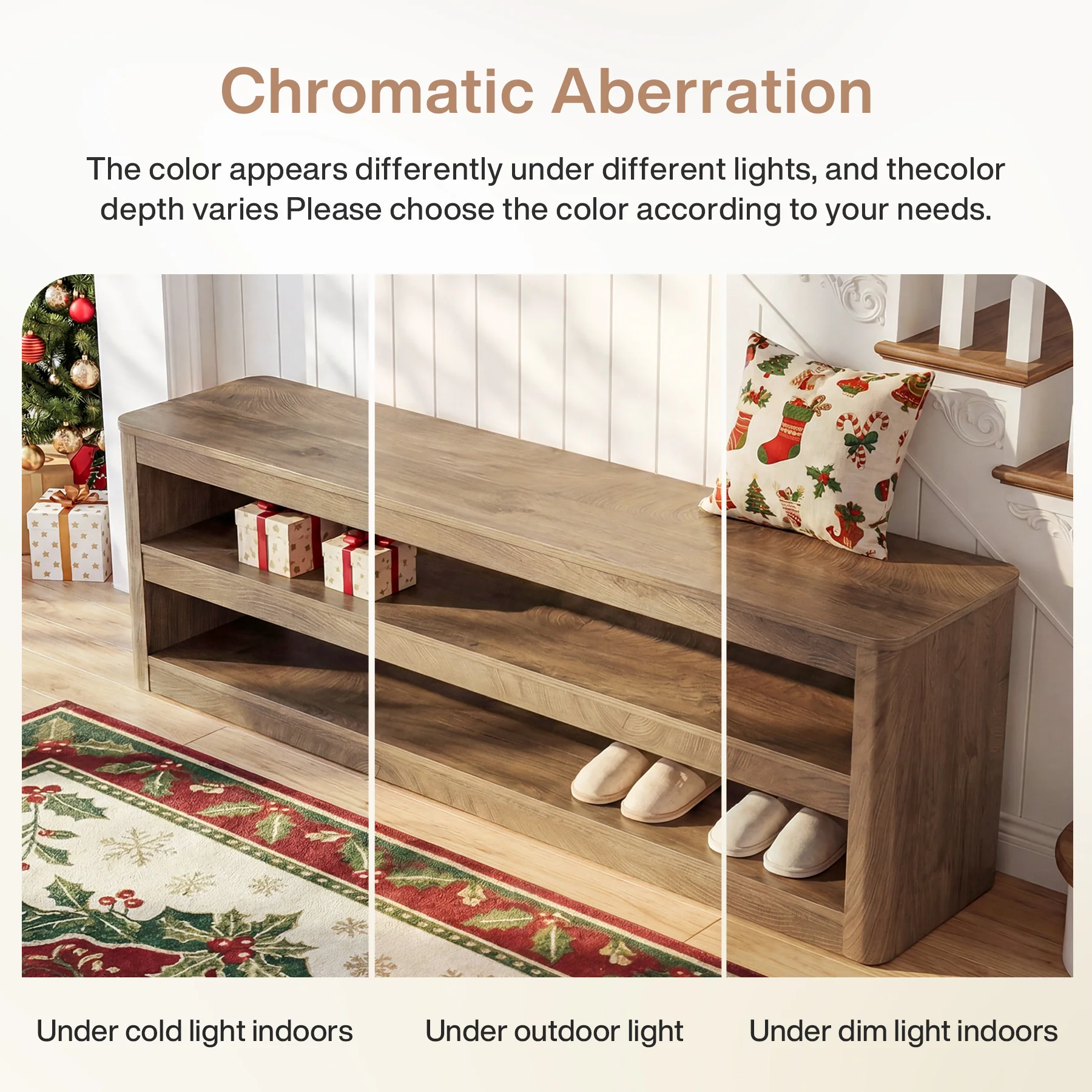 55" Entryway Bench, 3-Tier Shoe Bench End of Bed Seat for Hallway, Bedroom - Image 8