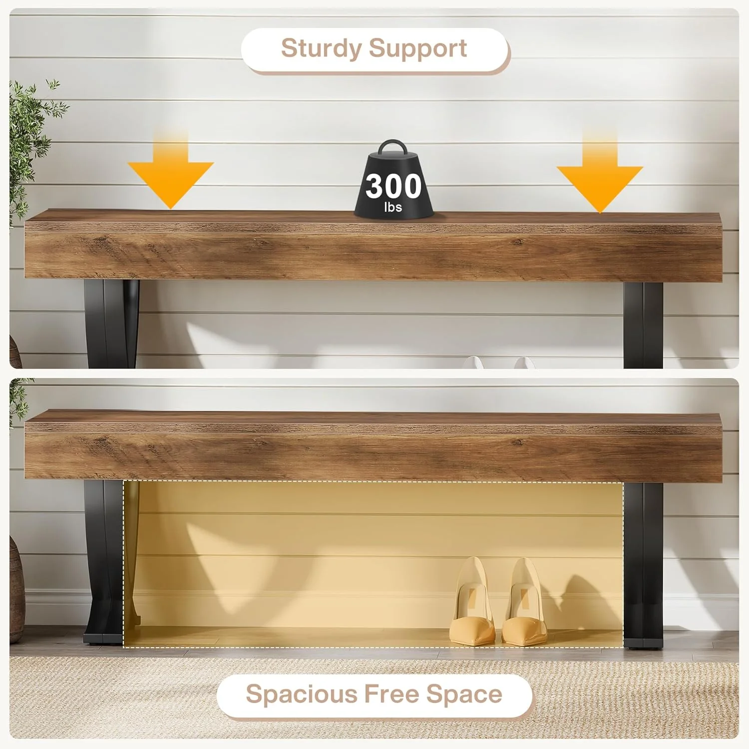 55" Entryway Shoe Bench, Industrial End of Bed Stool with Metal X-Shaped Legs - Image 8