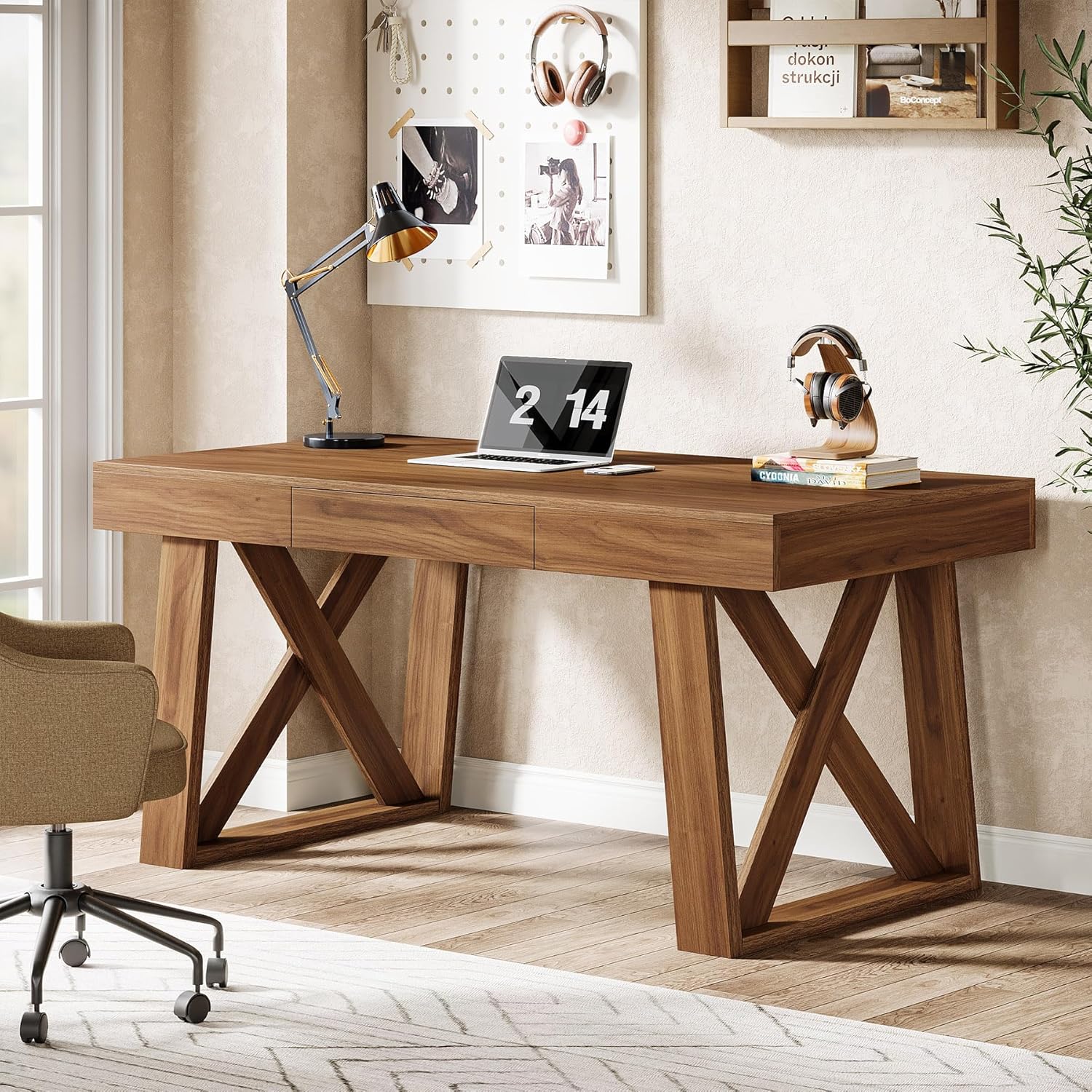 55" Executive Desk, Modern Computer Office Desk with Drawer - Image 3