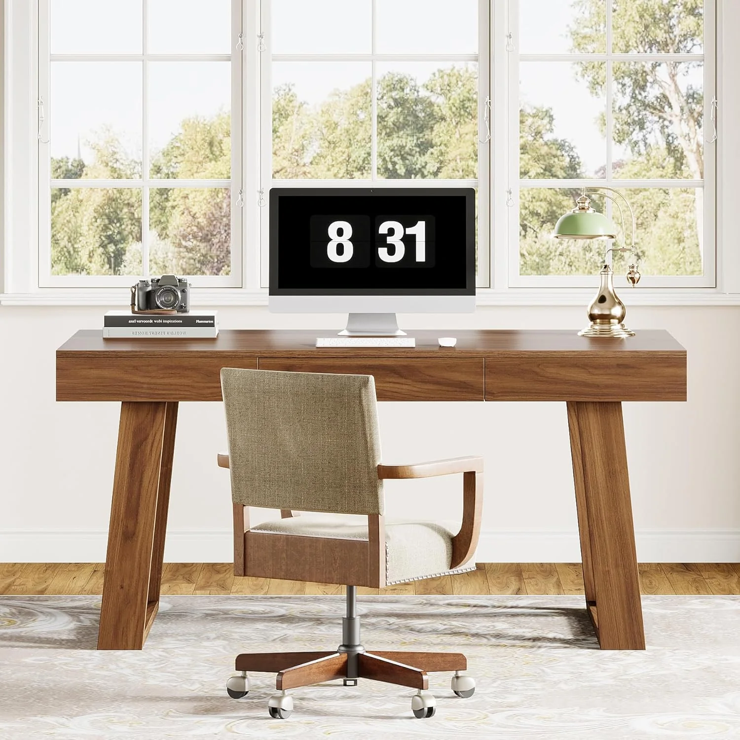 55" Executive Desk, Modern Computer Office Desk with Drawer - Image 7