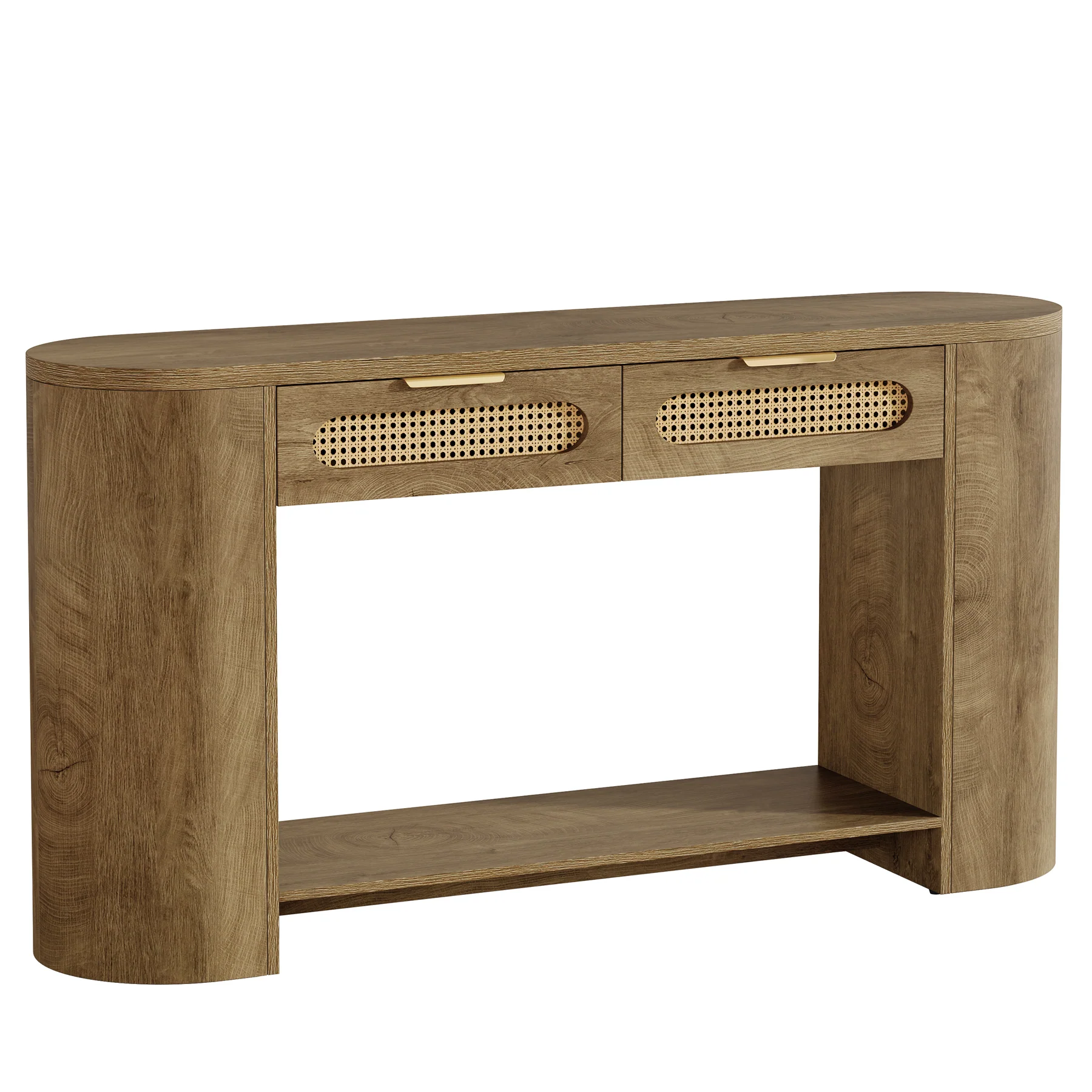 55" Console Table, Farmhouse Entryway Sofa Table With 2 Rattan Drawers & Shelf - Image 9