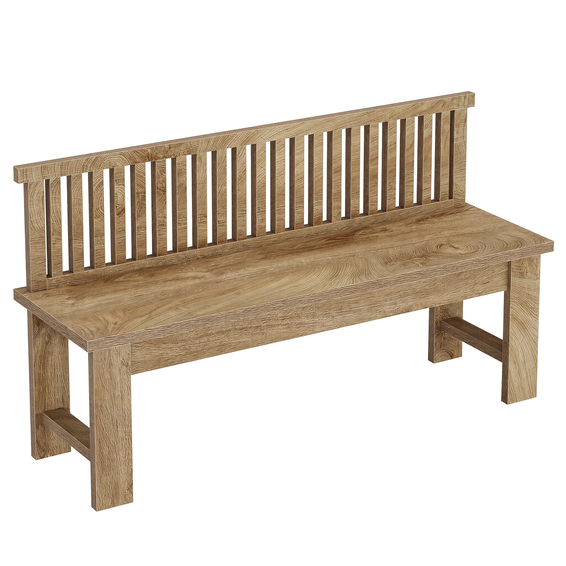 55" Entryway Bench, Farmhouse Seating Bench with Vertical Stripes Backrest for Hallway - Image 8