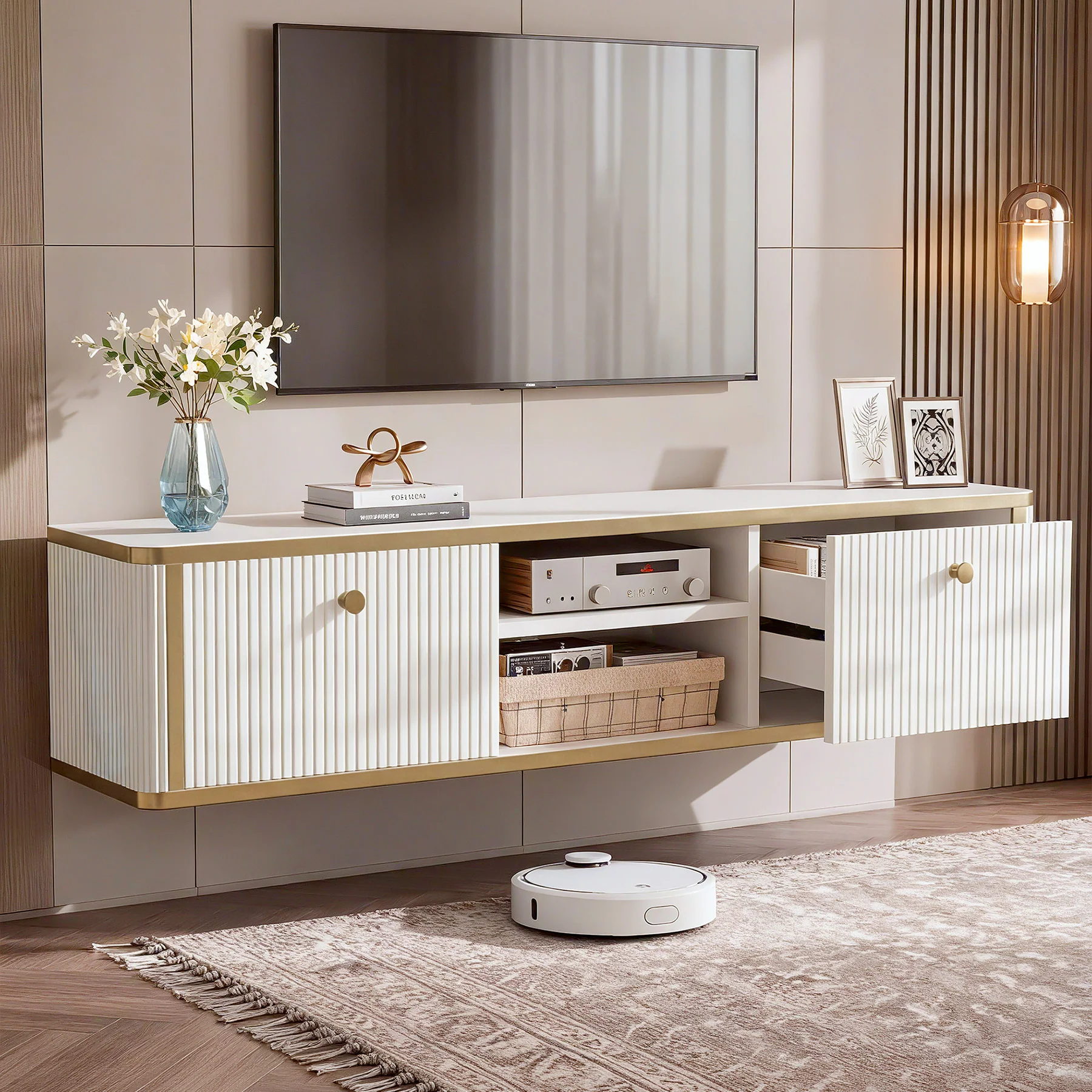 55" Floating TV Stand with 2 Drawers, Wall Mounted Entertainment Center for Living Room - Image 3