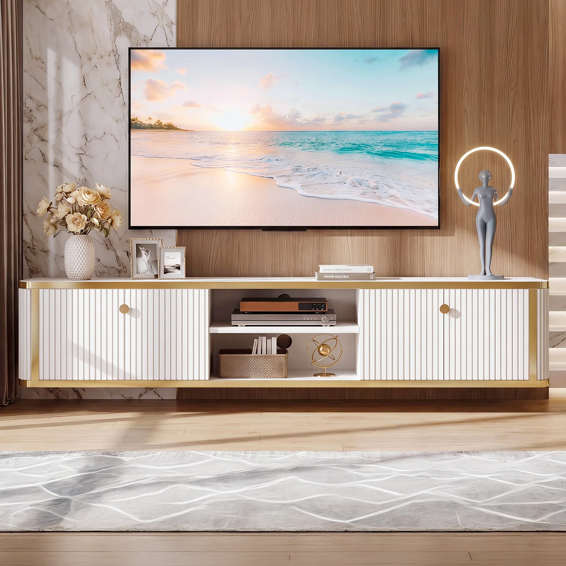 55" Floating TV Stand with 2 Drawers, Wall Mounted Entertainment Center for Living Room - Image 5