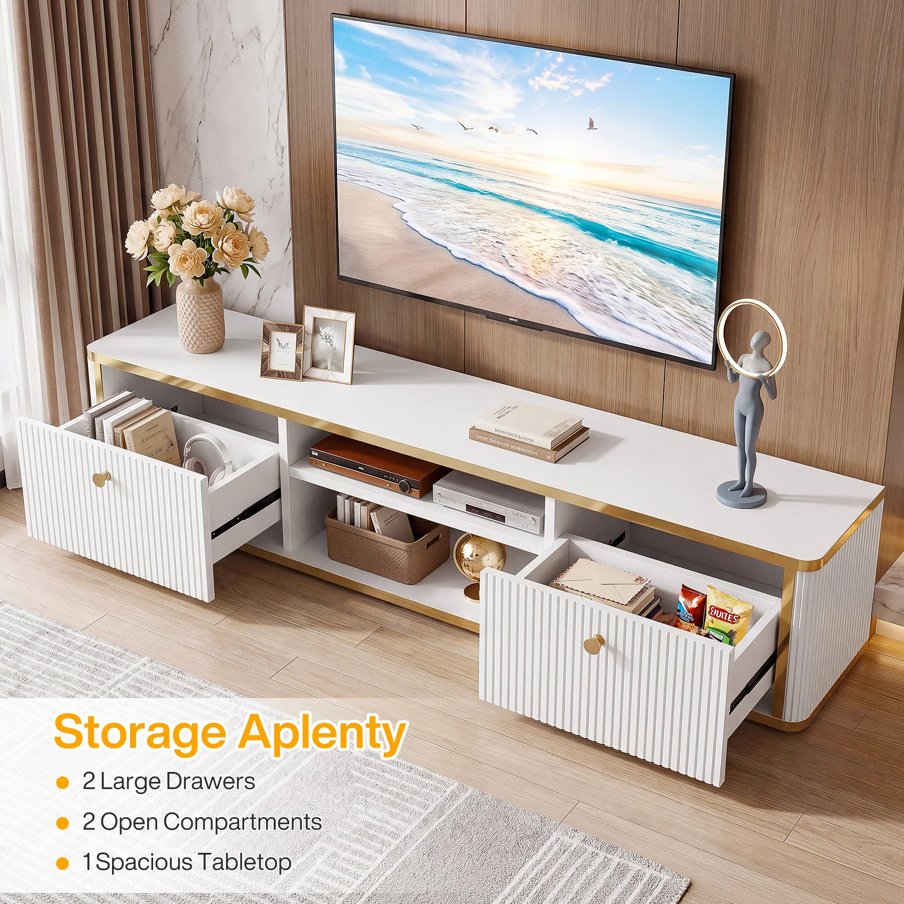 55" Floating TV Stand with 2 Drawers, Wall Mounted Entertainment Center for Living Room - Image 6