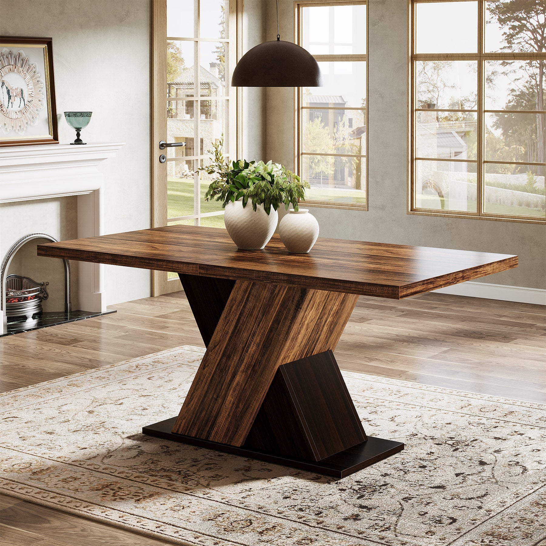 55" Dining Table, Wood Kitchen Dinner Table for 4-6 - Image 3