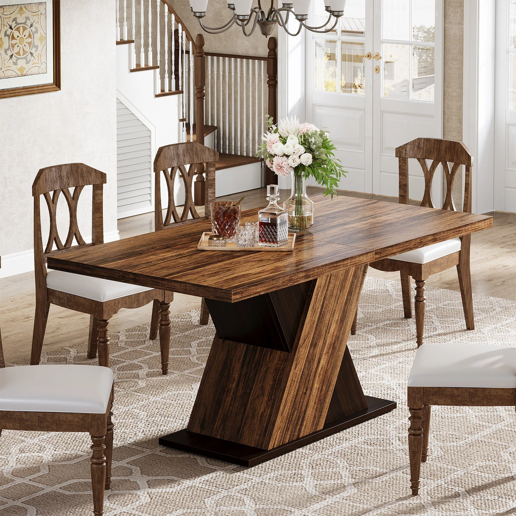 55" Dining Table, Wood Kitchen Dinner Table for 4-6 - Image 5