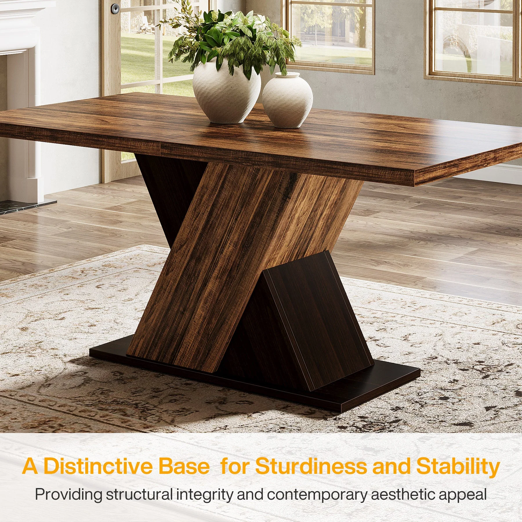 55" Dining Table, Wood Kitchen Dinner Table for 4-6 - Image 7
