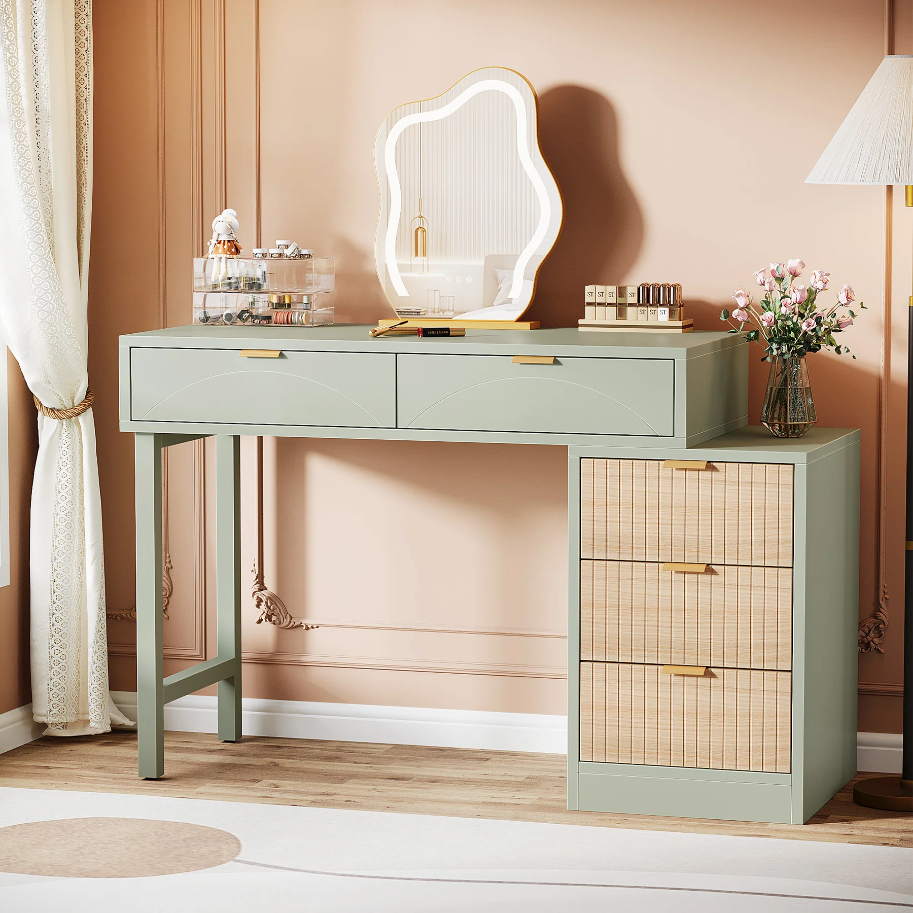 55" Makeup Vanity Table, Rustic Dressing Table Makeup Table