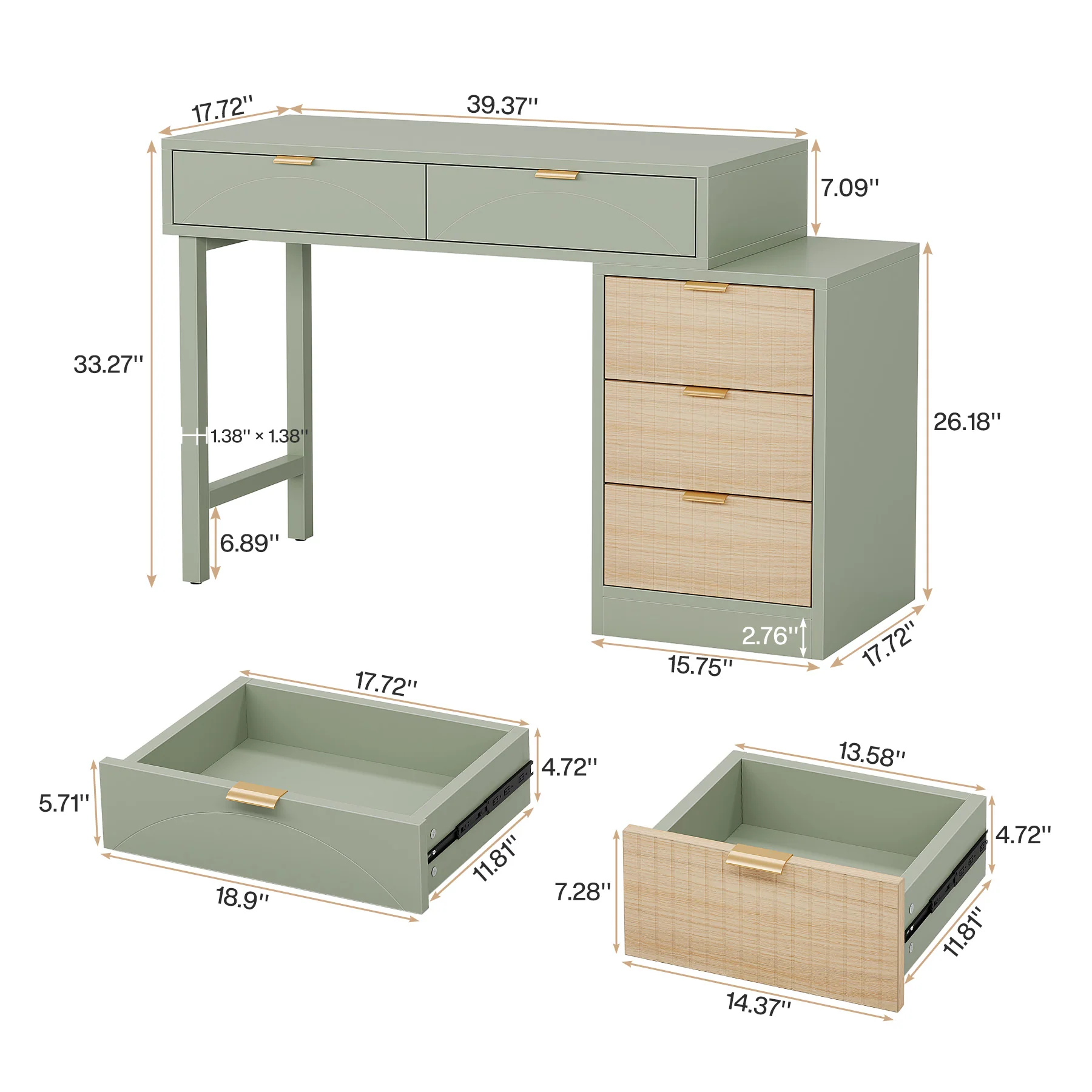 55" Makeup Vanity Table, Rustic Dressing Table Makeup Table - Image 2