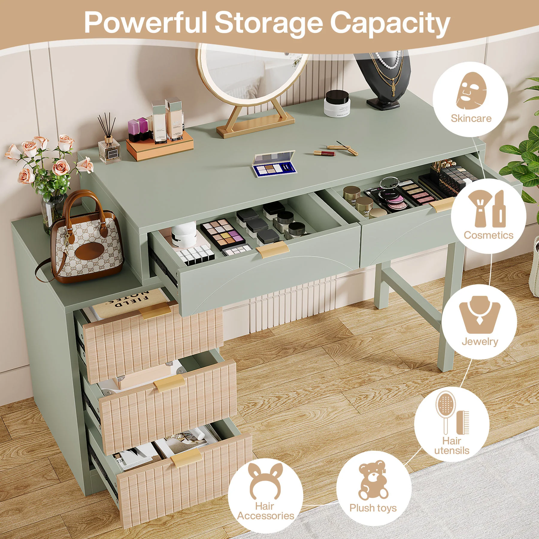 55" Makeup Vanity Table, Rustic Dressing Table Makeup Table - Image 5