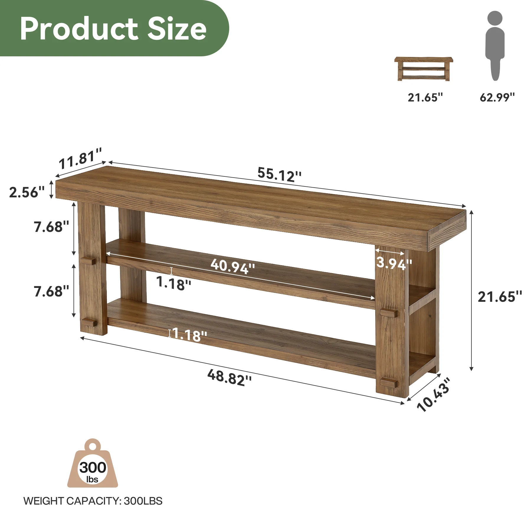 Tribesigns 55-Inch Entryway Bench, 2-Tier Shoe Storage Bench - Image 2