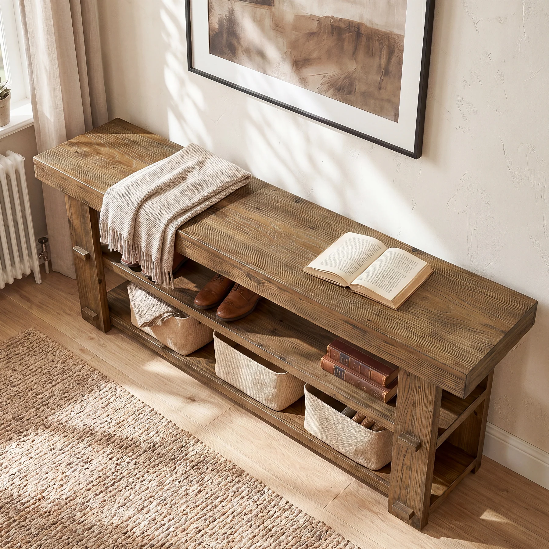 Tribesigns 55-Inch Entryway Bench, 2-Tier Shoe Storage Bench - Image 6