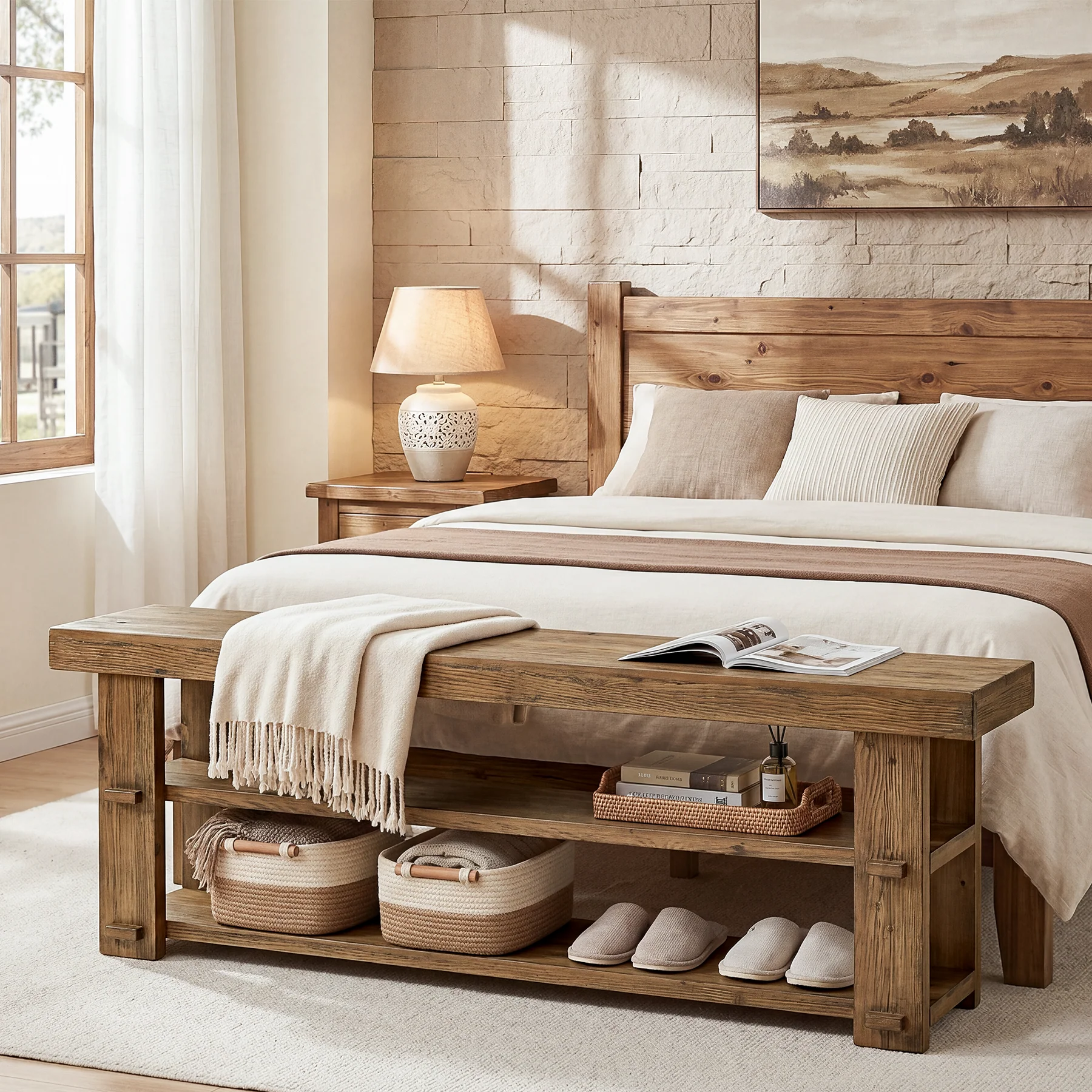 Tribesigns 55-Inch Entryway Bench, 2-Tier Shoe Storage Bench - Image 8