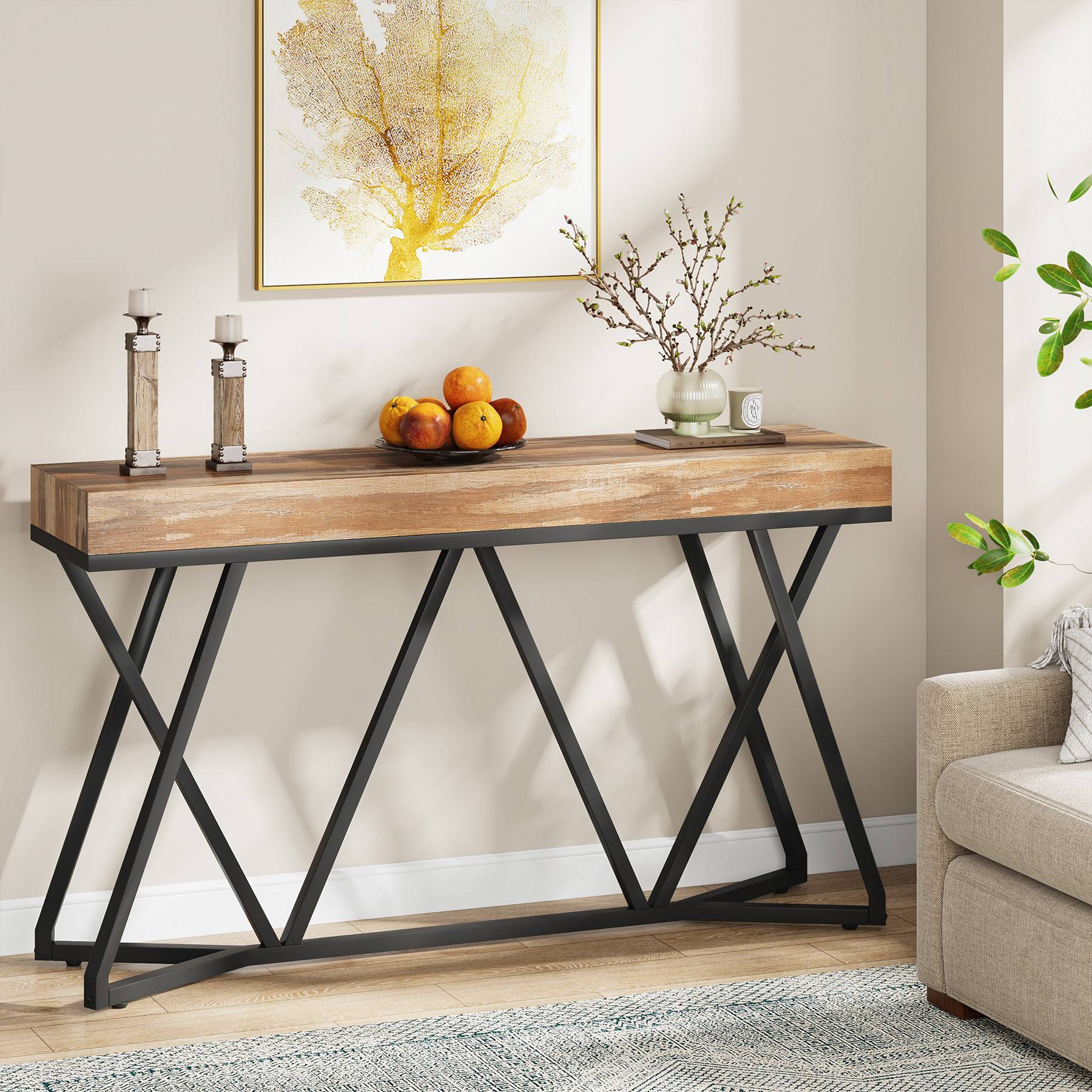 Farmhouse Console Table, 55" Sofa Table Wood Entryway Table - Image 3