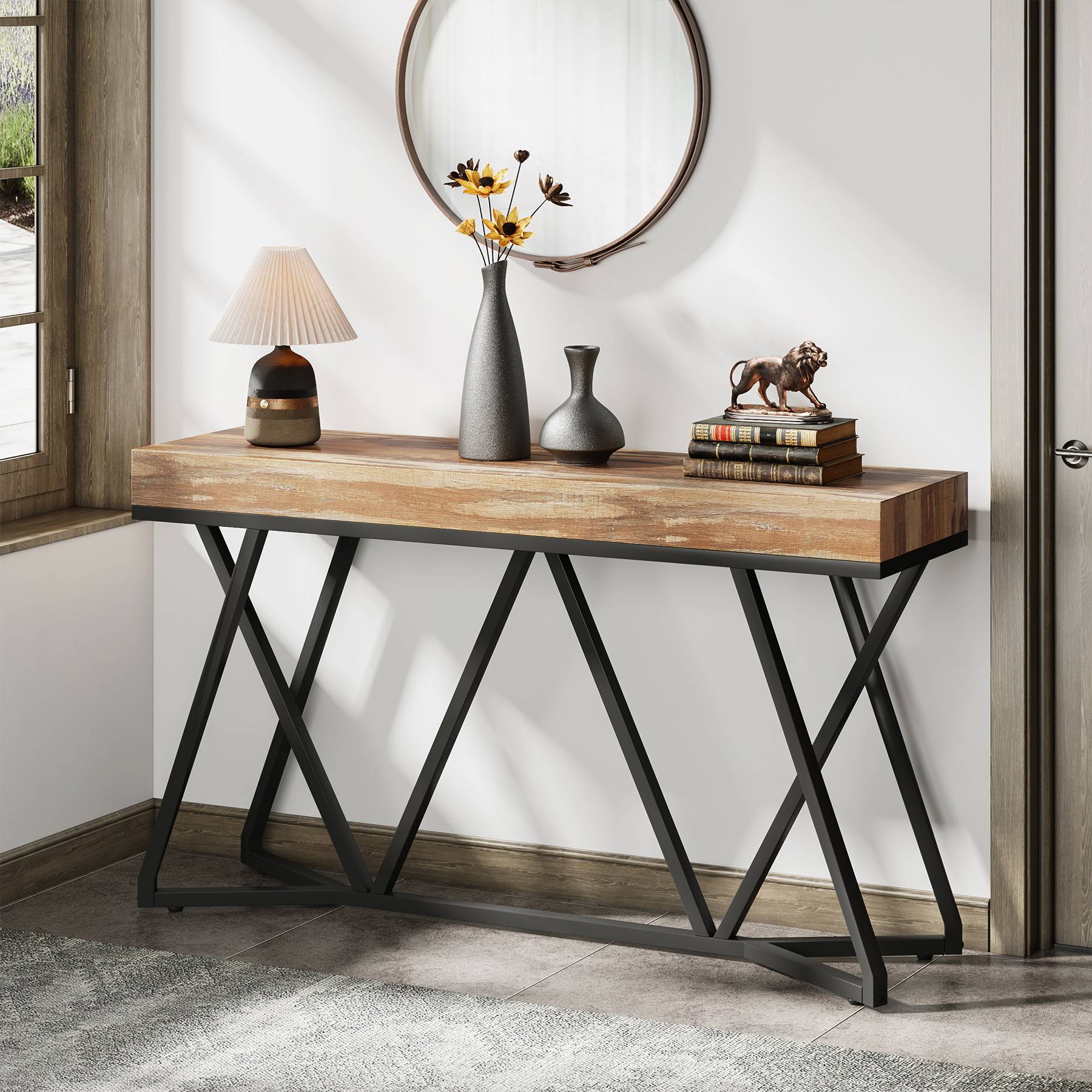 Farmhouse Console Table, 55" Sofa Table Wood Entryway Table - Image 4