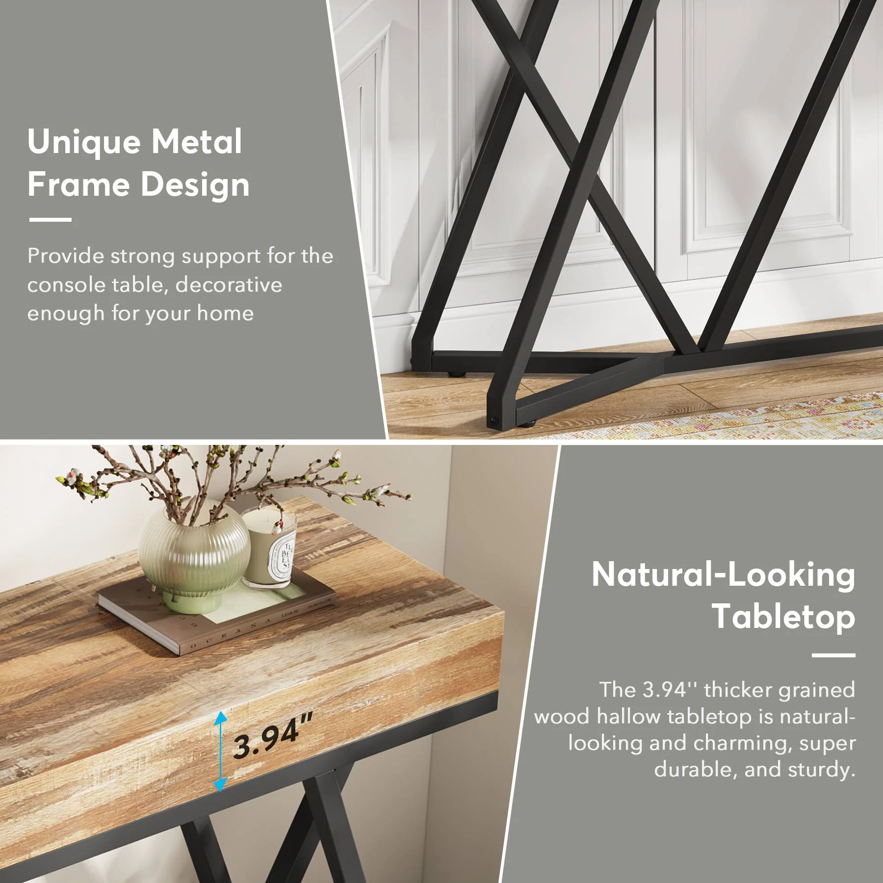 Farmhouse Console Table, 55" Sofa Table Wood Entryway Table - Image 7
