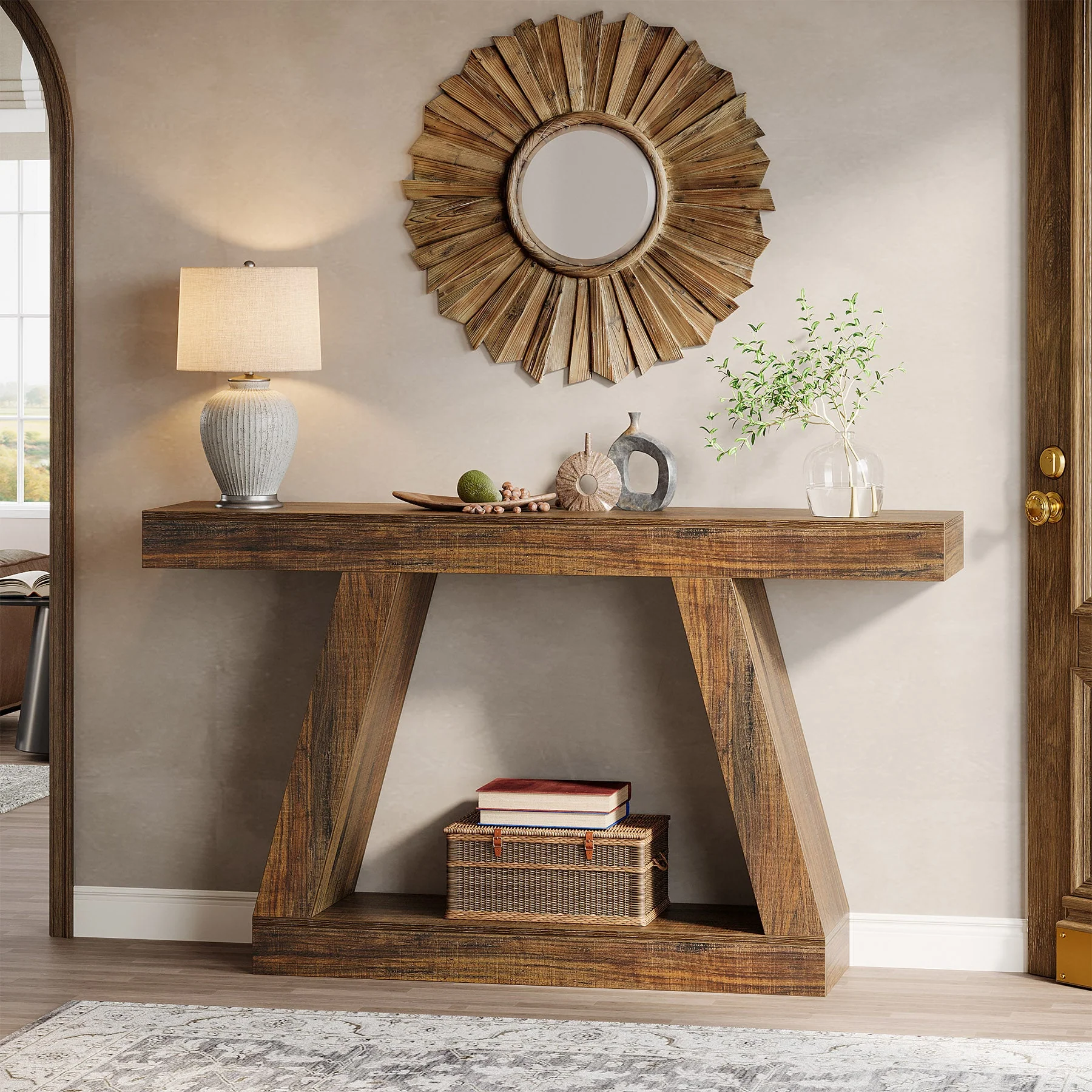 Farmhouse Console Table, 55" Sofa Table with Storage - Image 3
