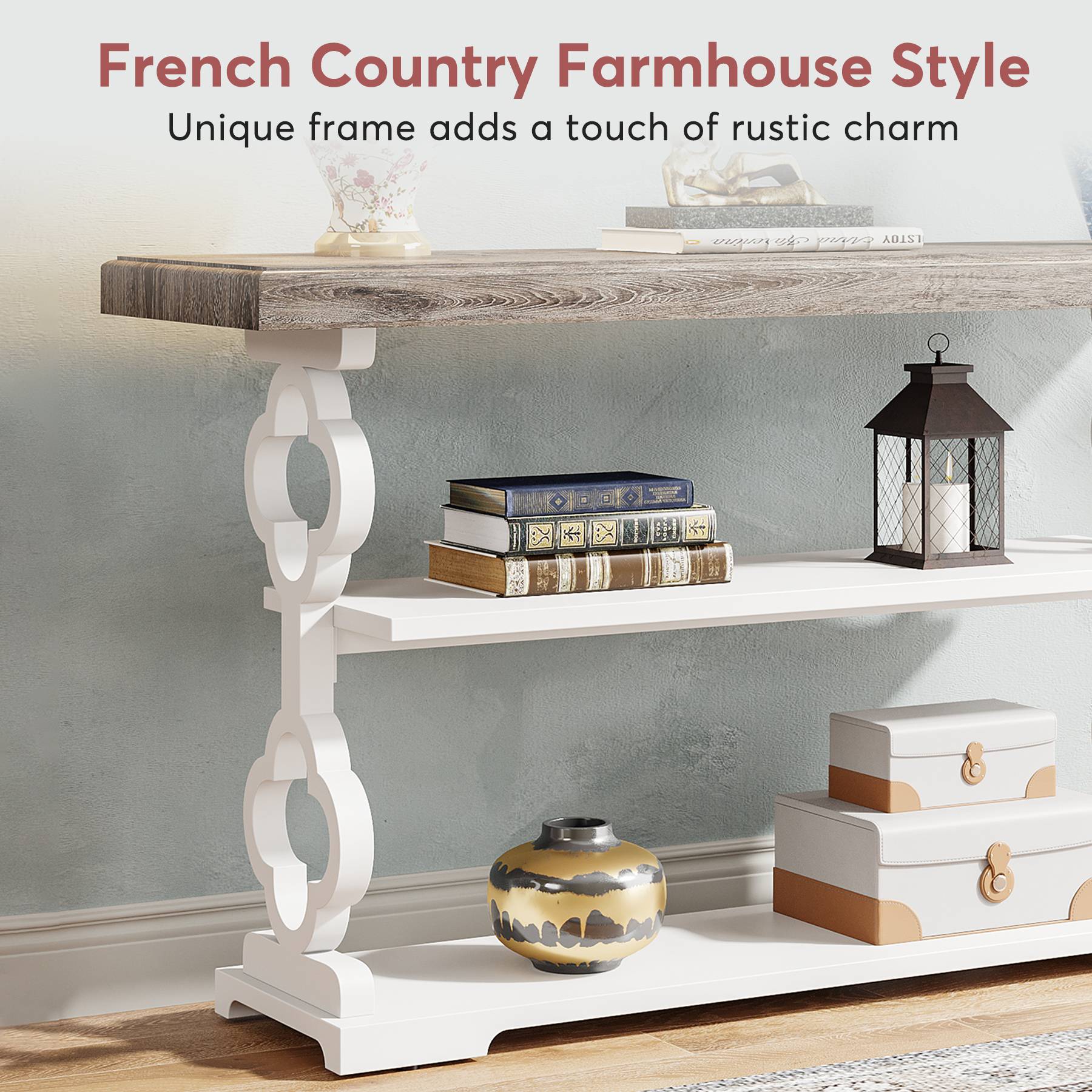 Farmhouse Console Table, 55" Entryway Sofa Table with Storage Shelves - Image 6