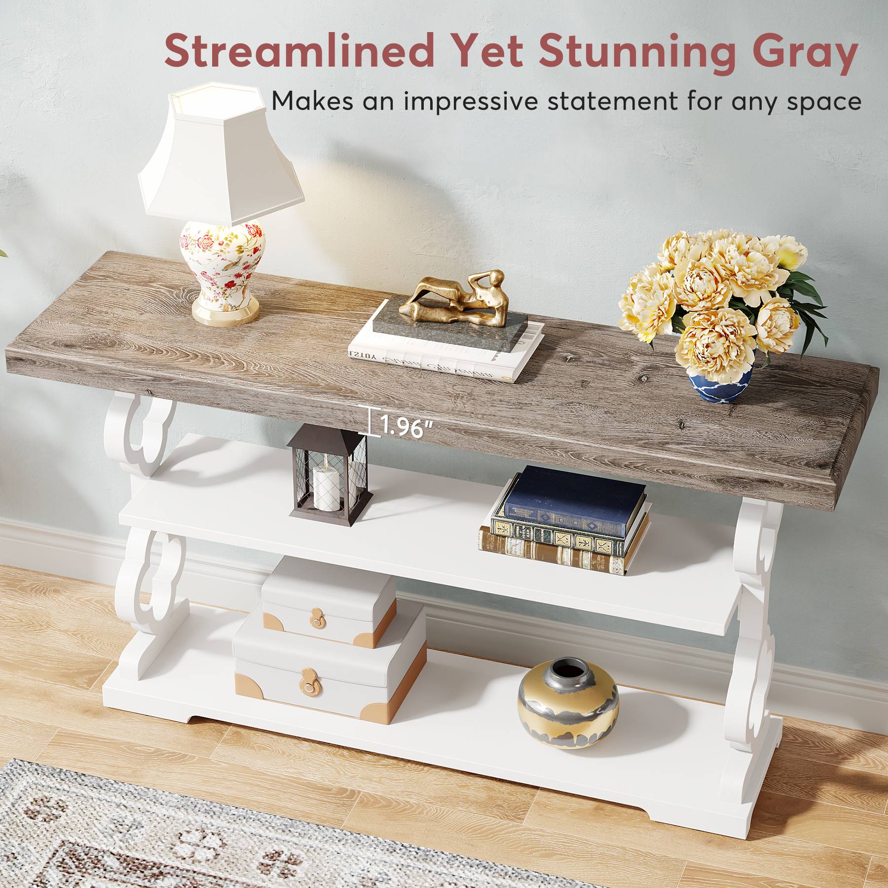Farmhouse Console Table, 55" Entryway Sofa Table with Storage Shelves - Image 7