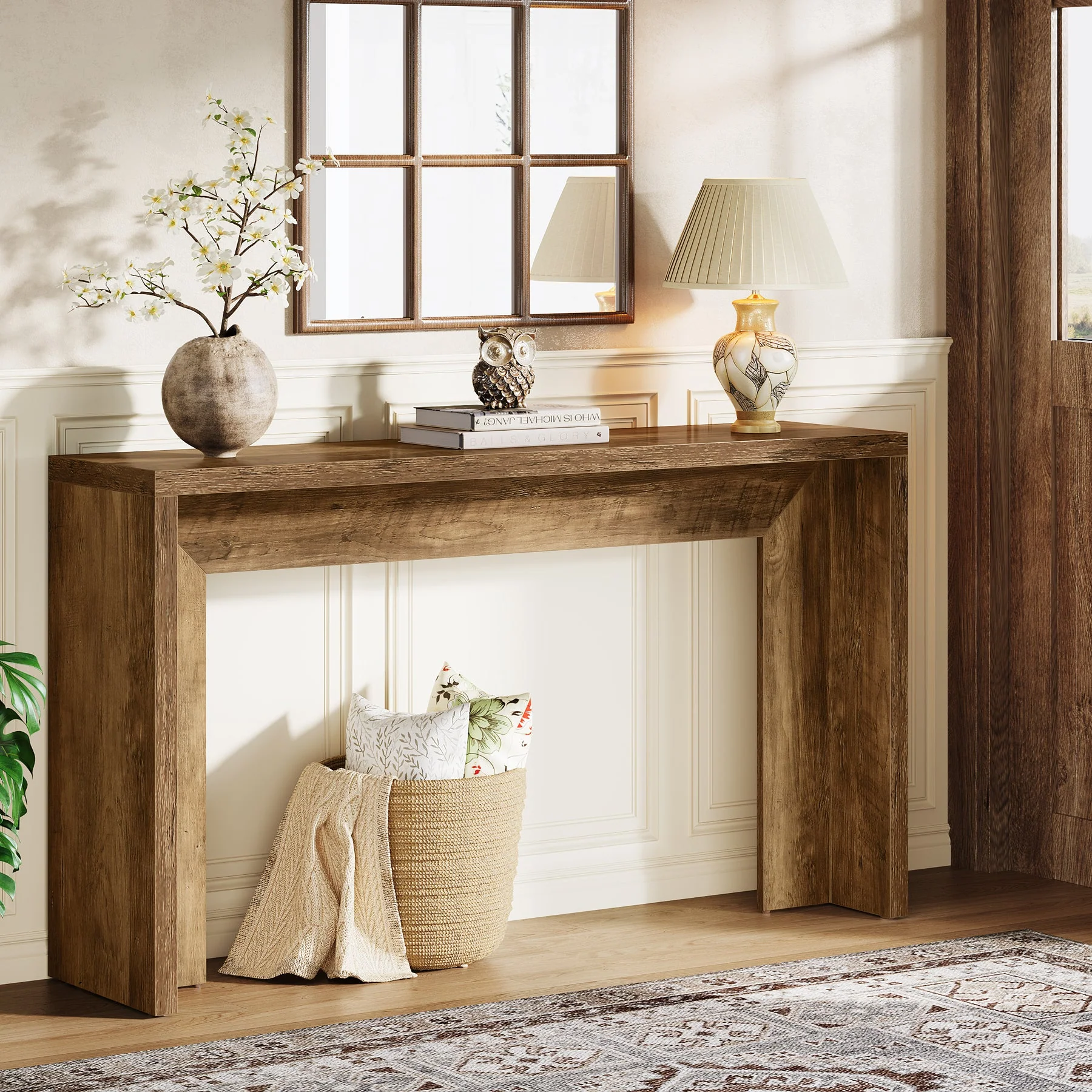 55" Rustic Console Table, Farmhouse Sofa Table Hallway Table - Image 3